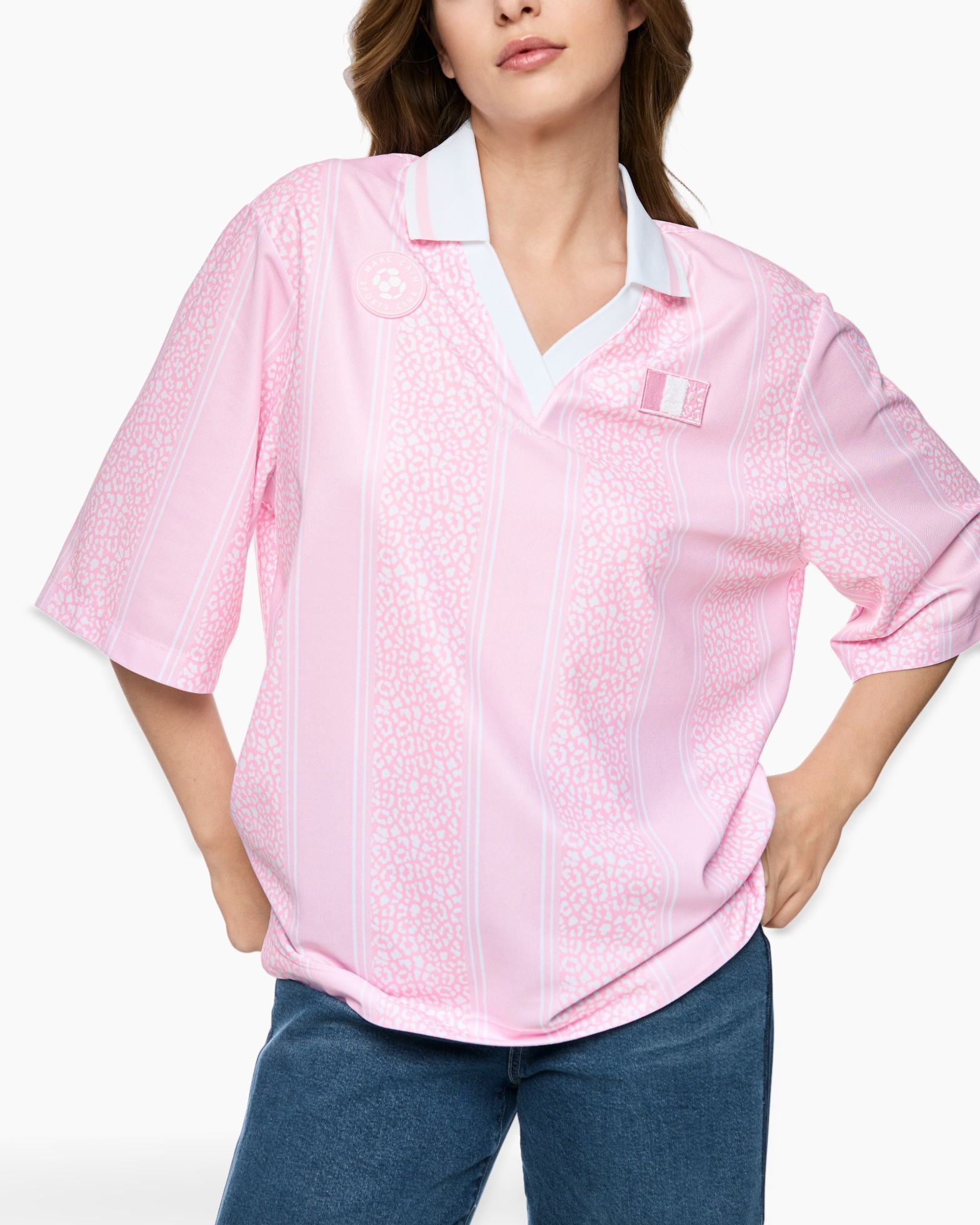roze, pink, kaftan, gestreept, losse pasvorm