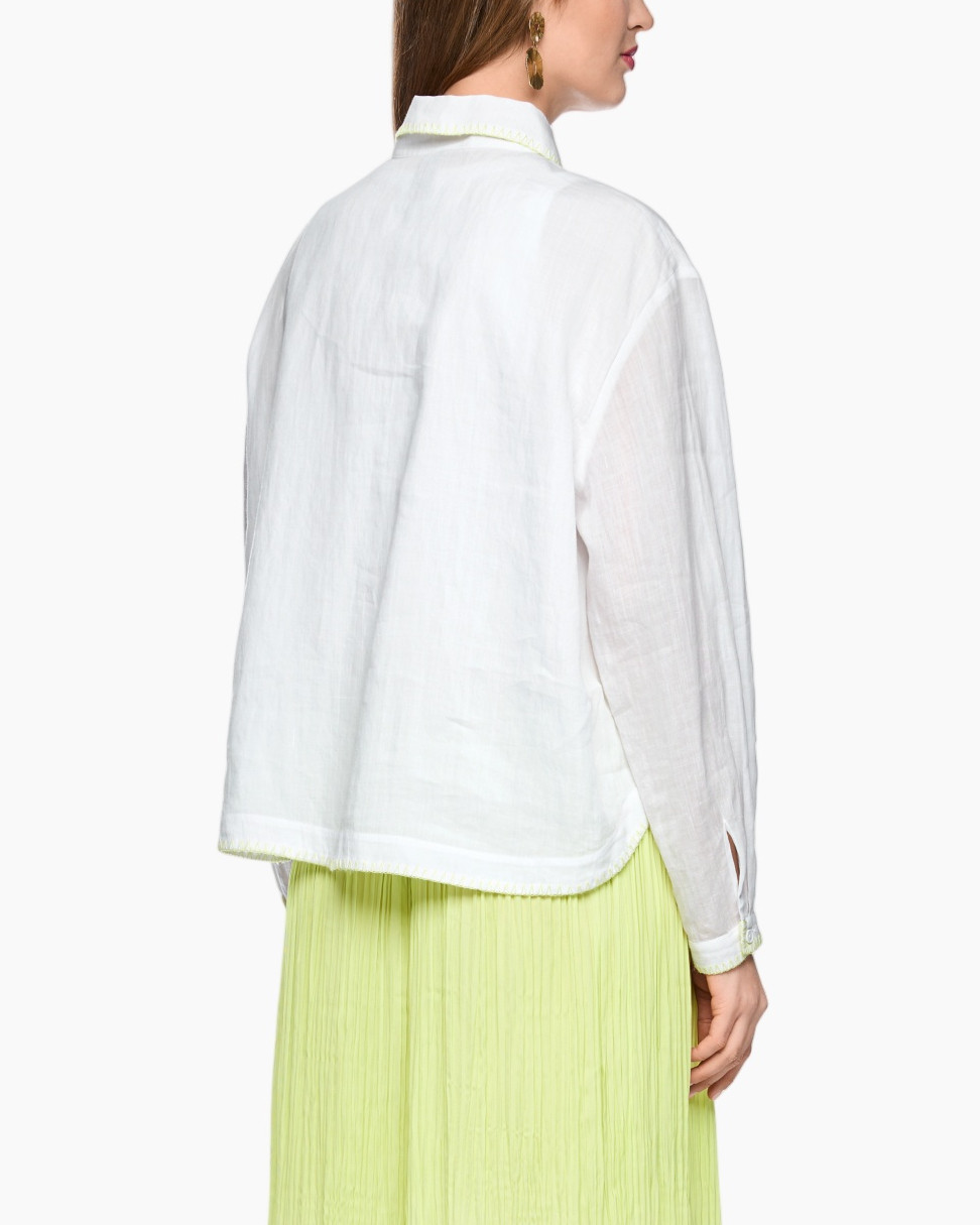 witte blouse, knopen blouse, kraag, lange mouw, linnen