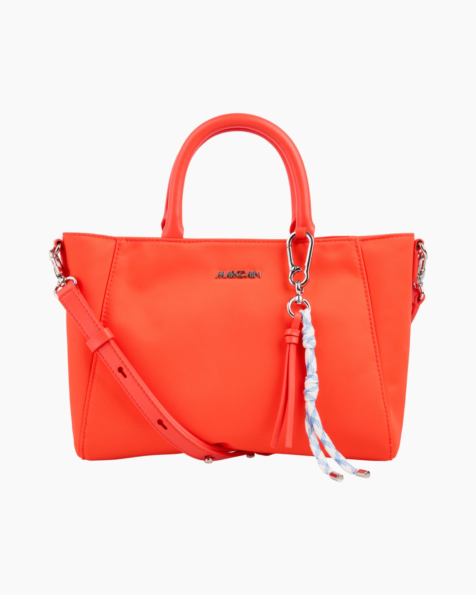 handbag, orange, top-handle, shoulder-bag, metal-accent