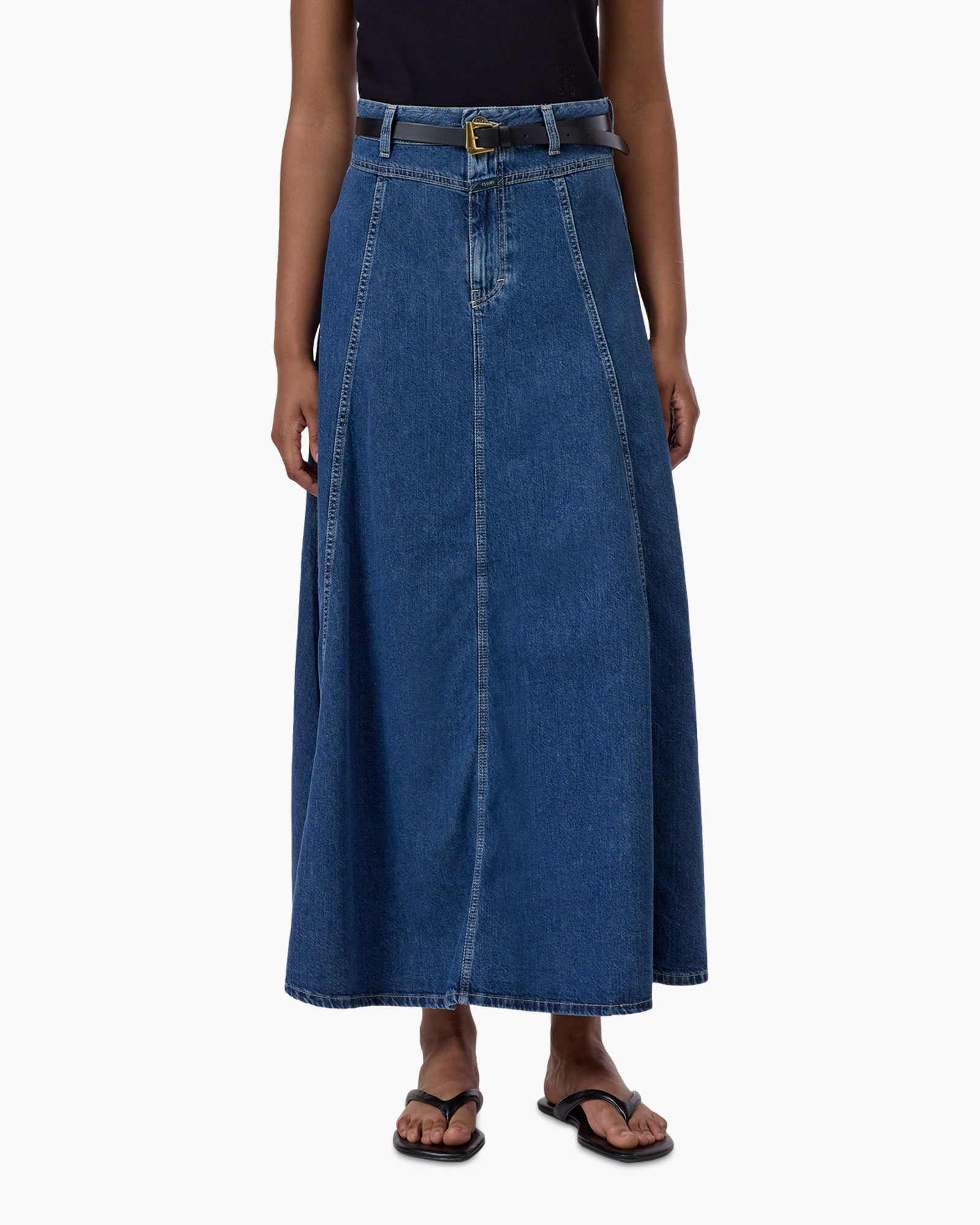 denim, rok, maxi, middel, riempje
