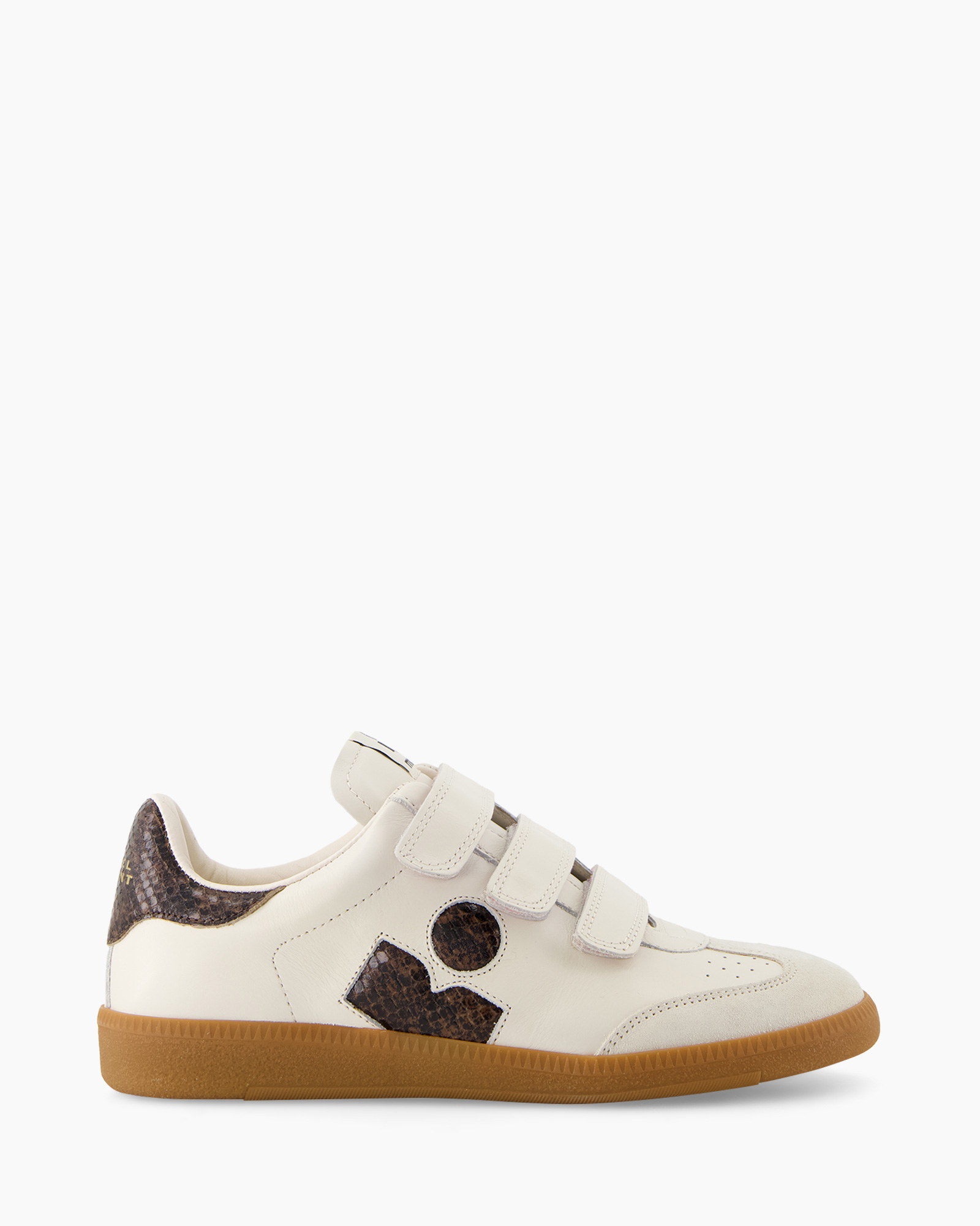 sneaker, wit, klittenband, bruine zool, slangenprint