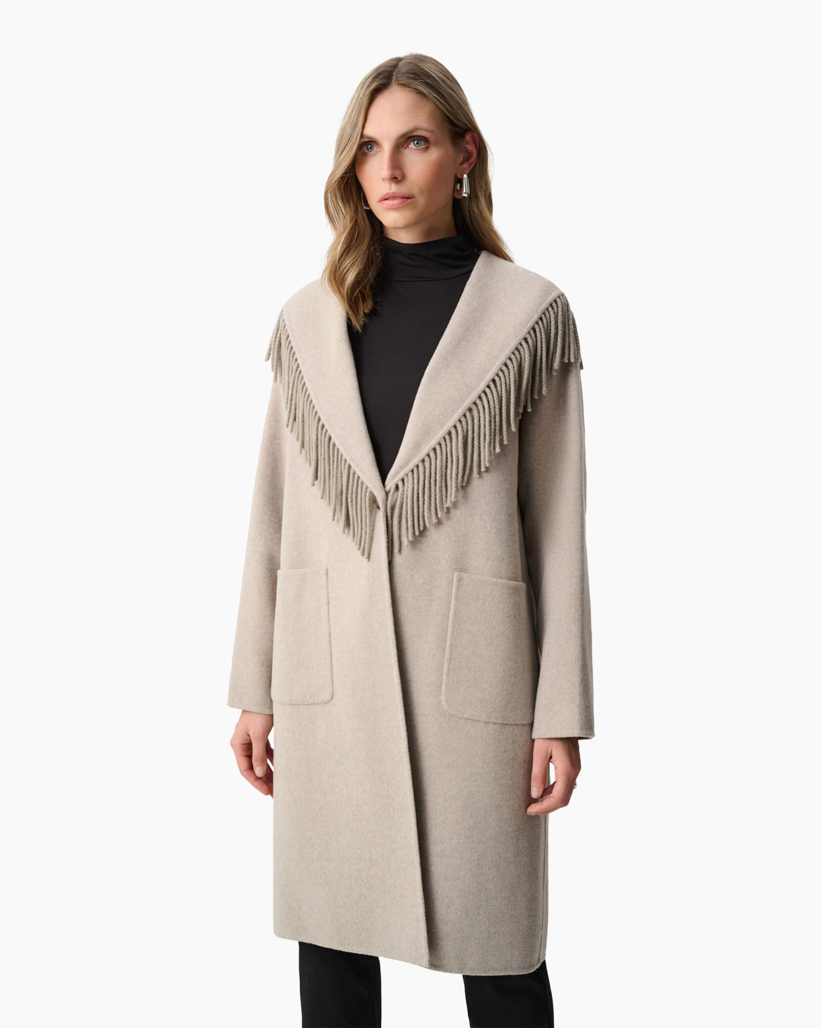 jas, franje, beige, open afbeelding?, zakken