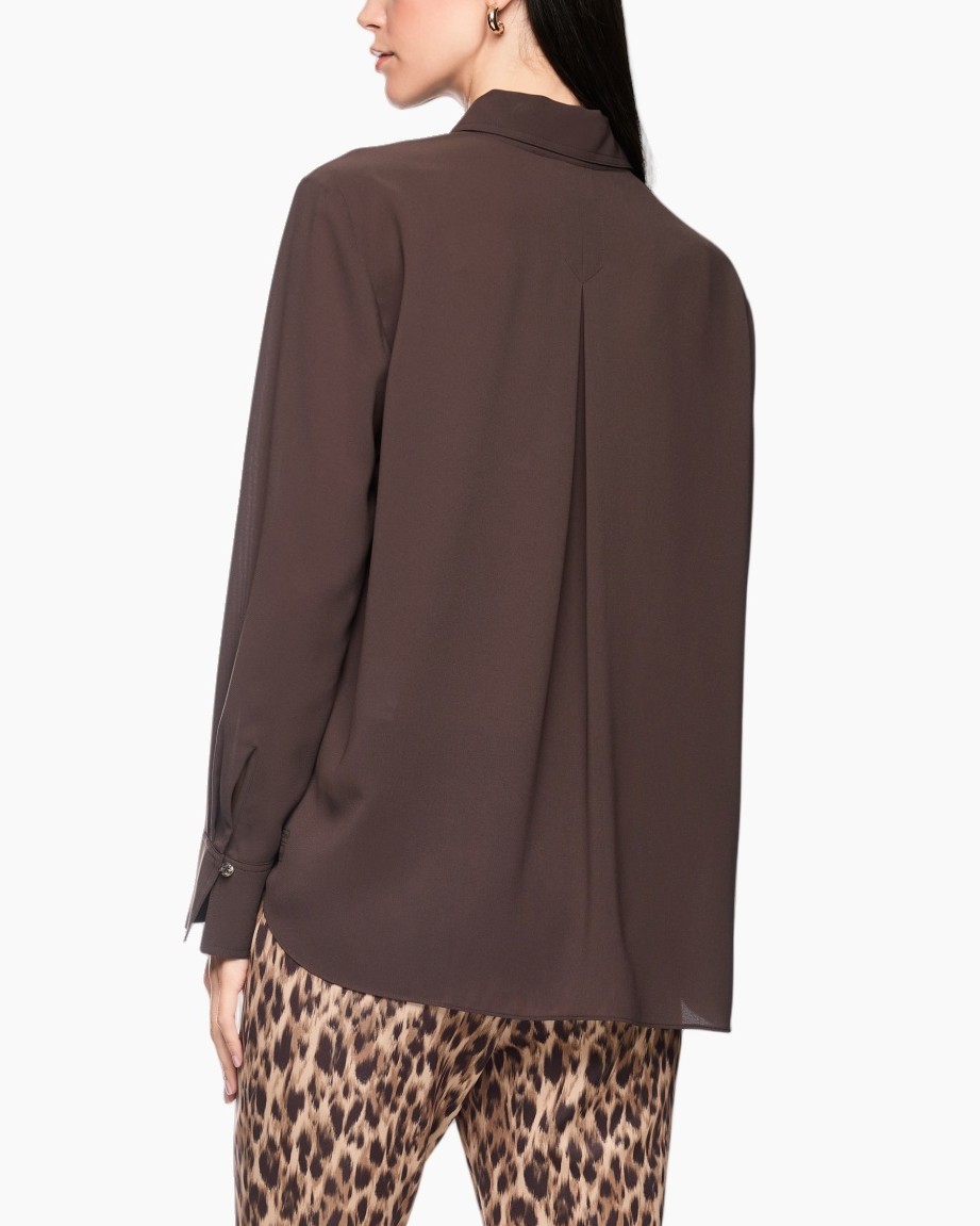 blouse, knopsluiting, lange mouwen, bruin, effen