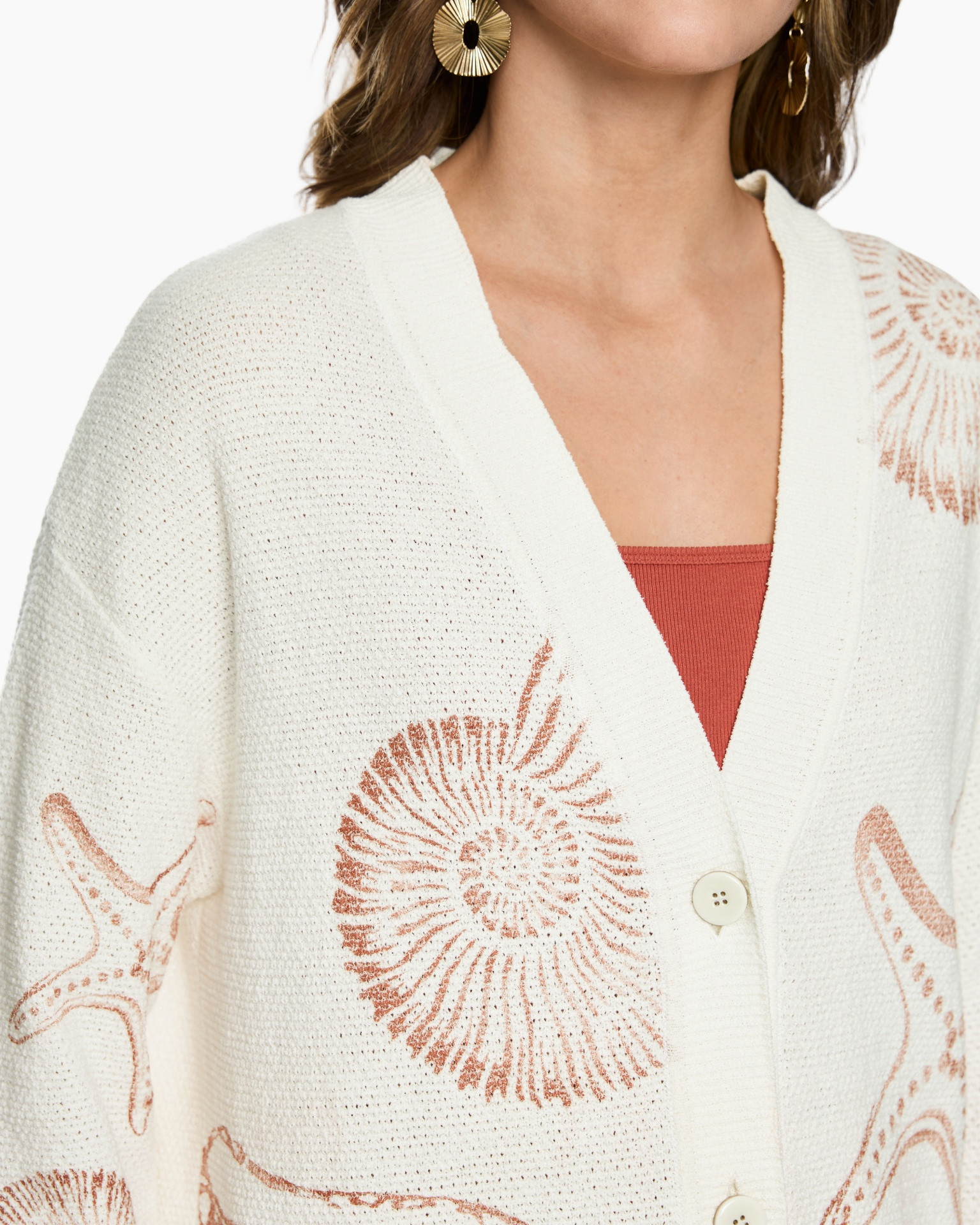 cardigan, open cardigan, gebreid, wit, schelpmatroon