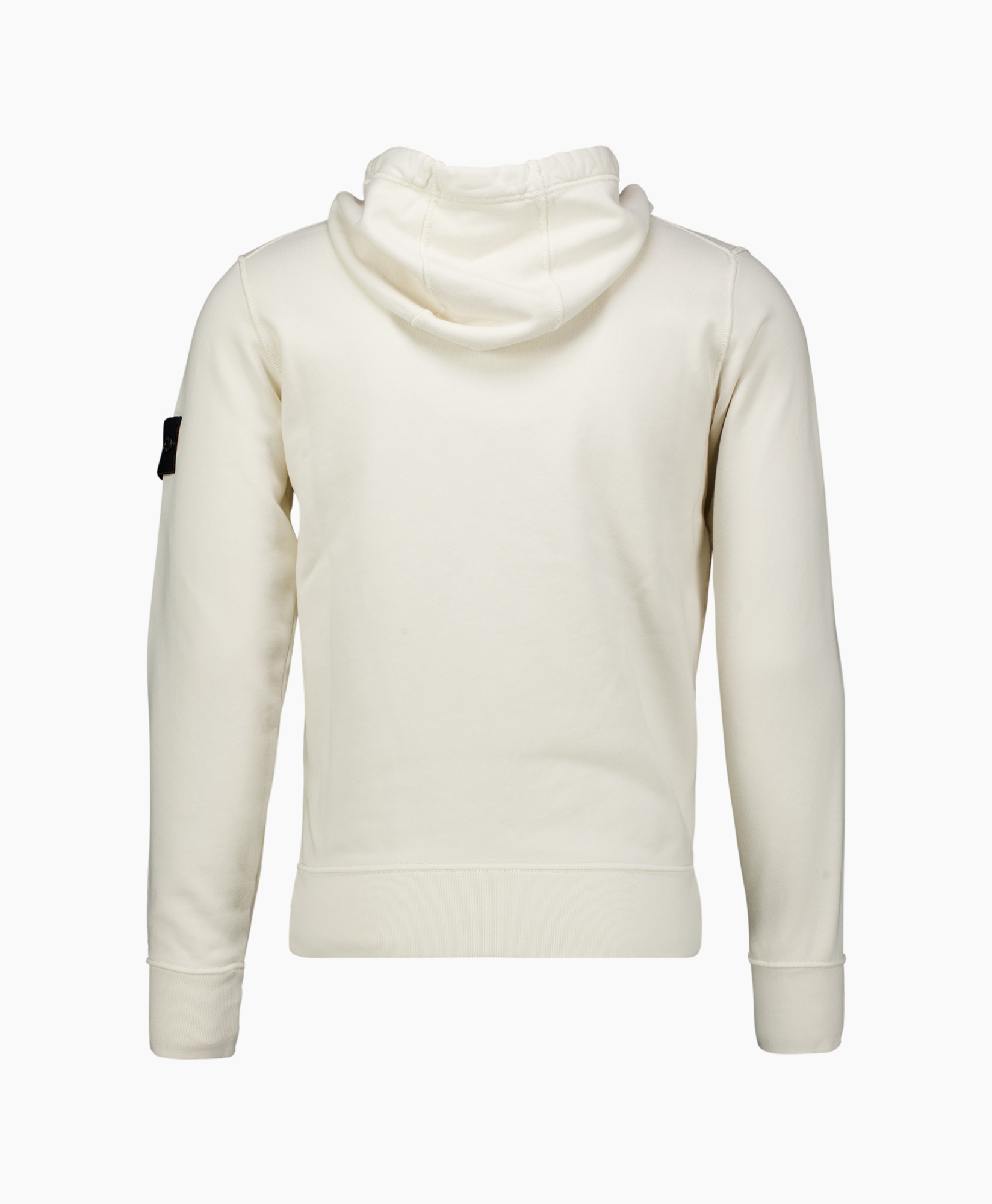 hoodie, hooded sweatshirt, creme color, long sleeves, back view
