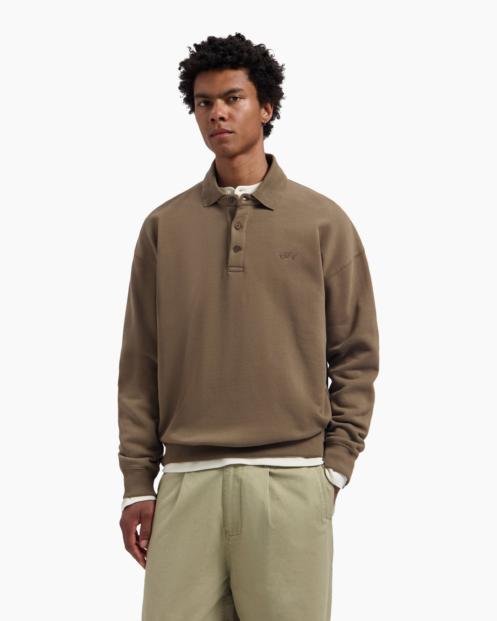 polo shirt, langer mouw, middelhoge gewicht, khaki bruin, logo niet zichtbaar