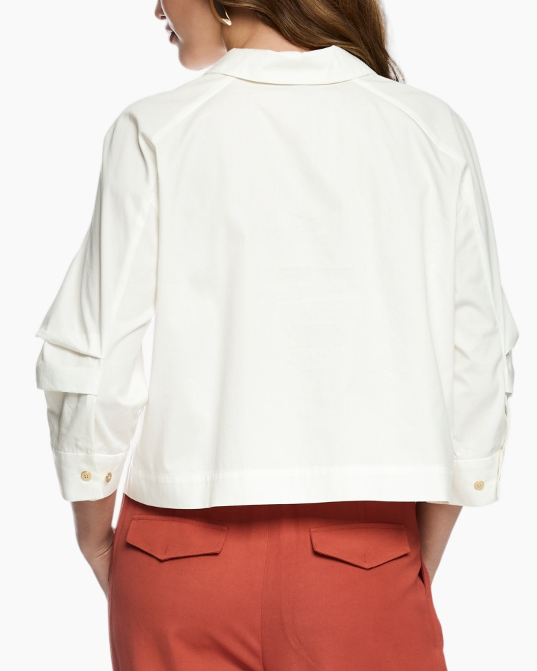 witte blouse, kraagshirt, knoopsluiting, zakhoes blouse, driekwart mouw