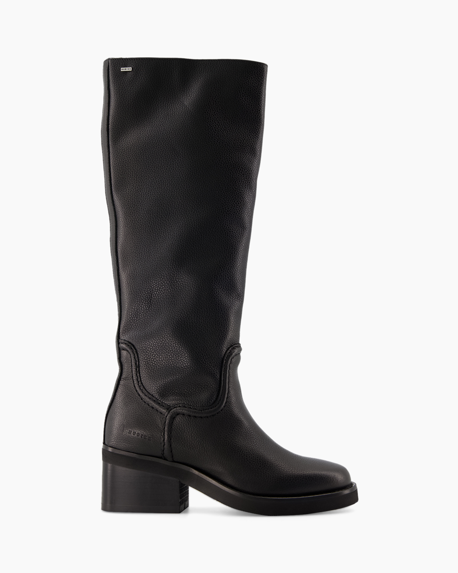 schoenen, knee-high, zwart, leer, blokhak