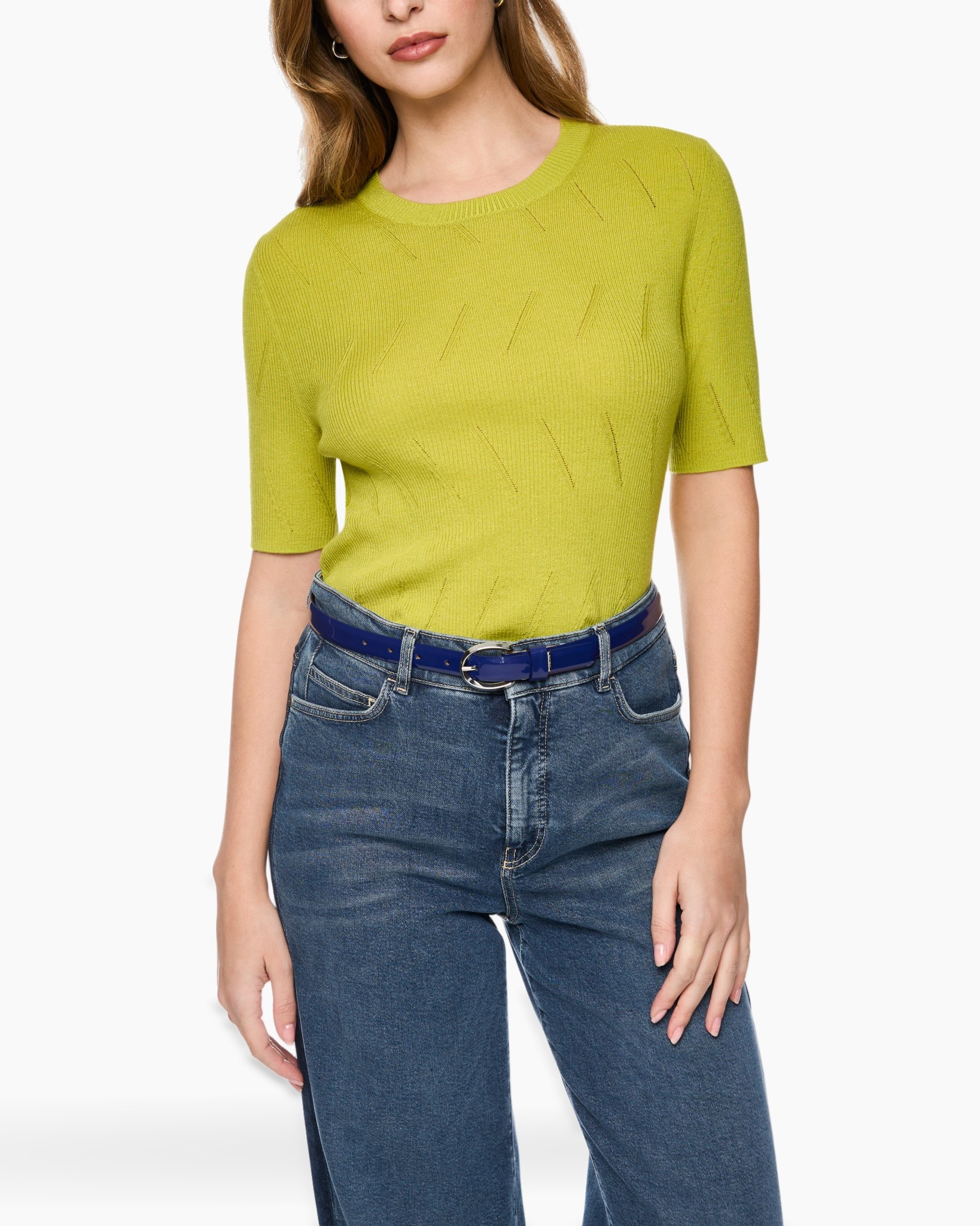 sweater, brei, kortemouwen, limegroen, effen kleur