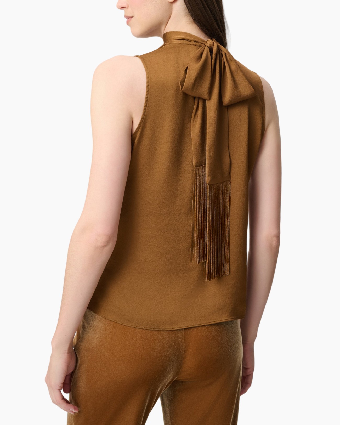 tanktop, mouwloos, hoge nek, camel, velvetachtig materiaal