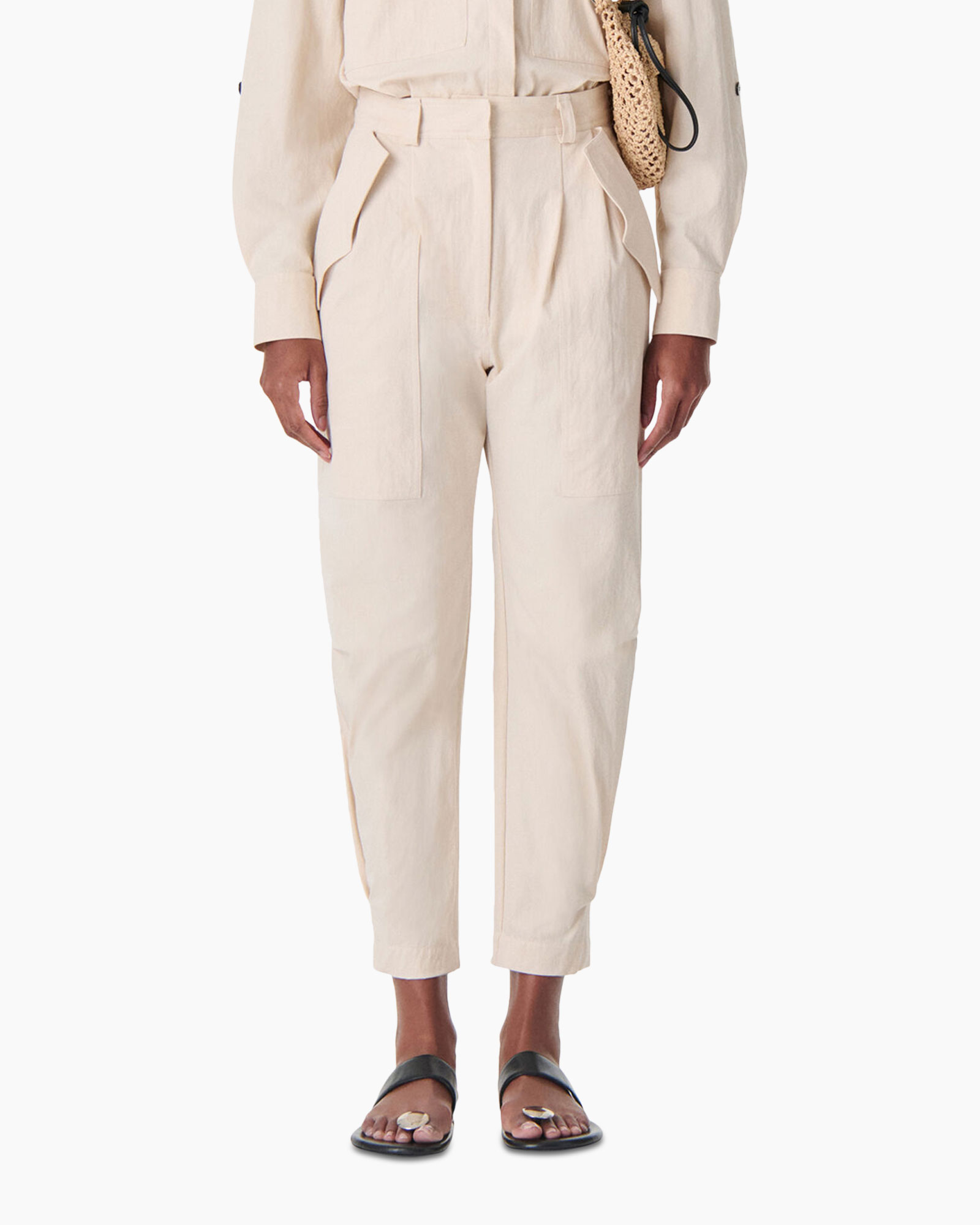 broeken, cargo broek, beige, hoge taille, korte lengte