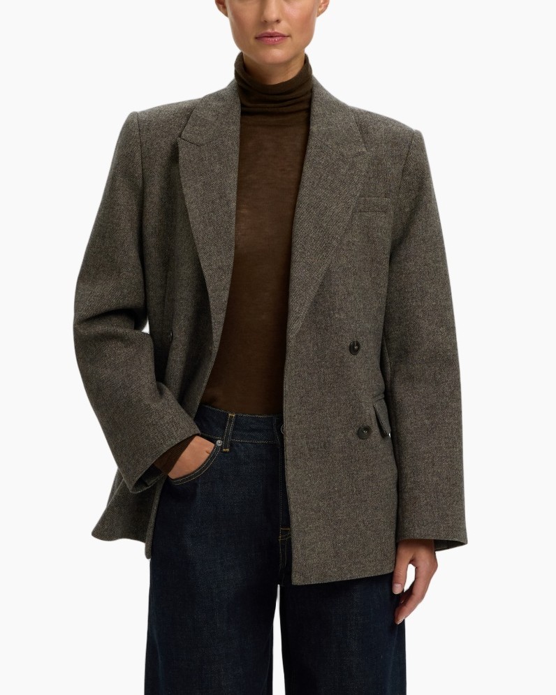 blazer, ruim-samenstelling, oversized, bruin, herringbone