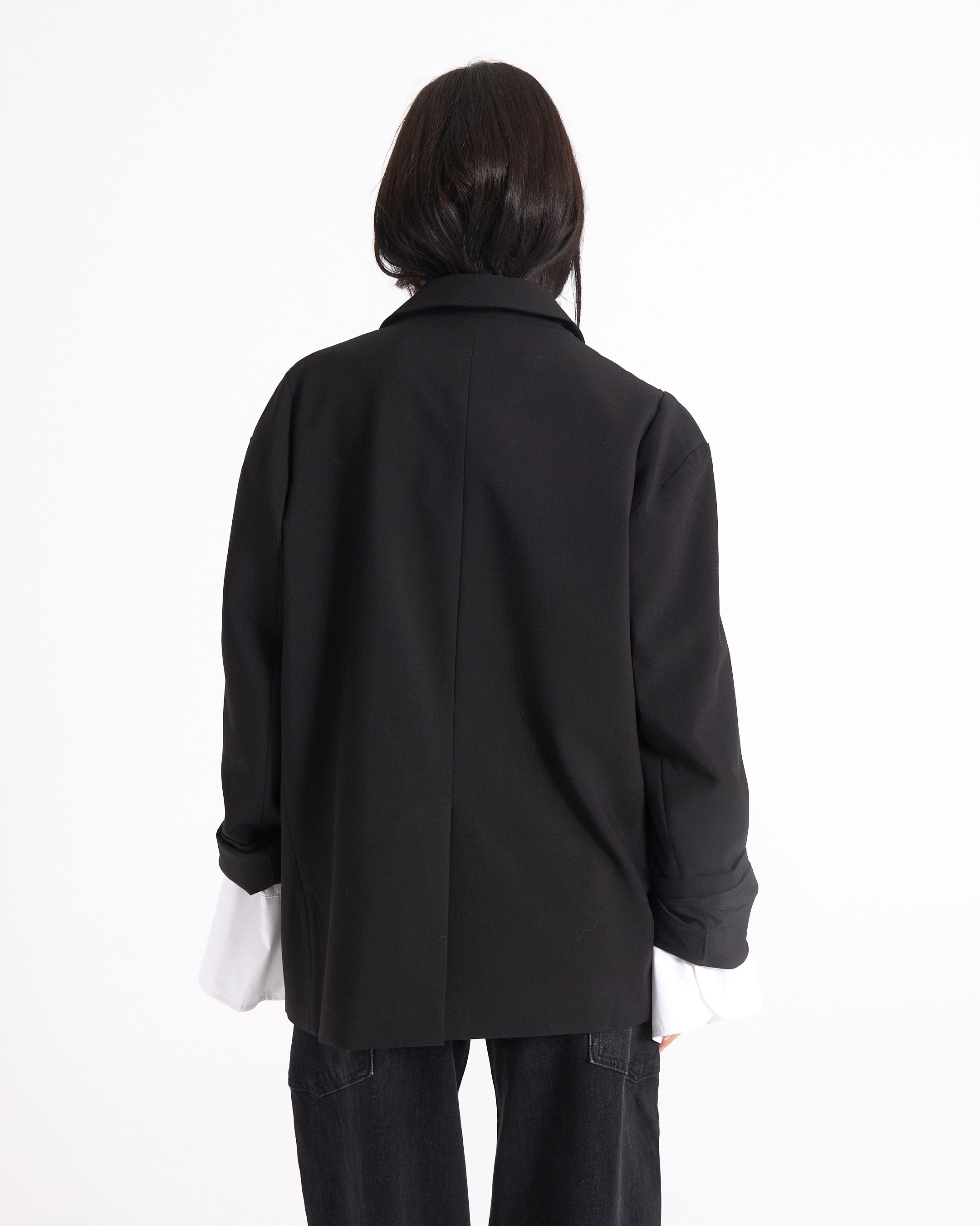 blazer, blazer oversized, zwart, langwerpig, kraag shirt
