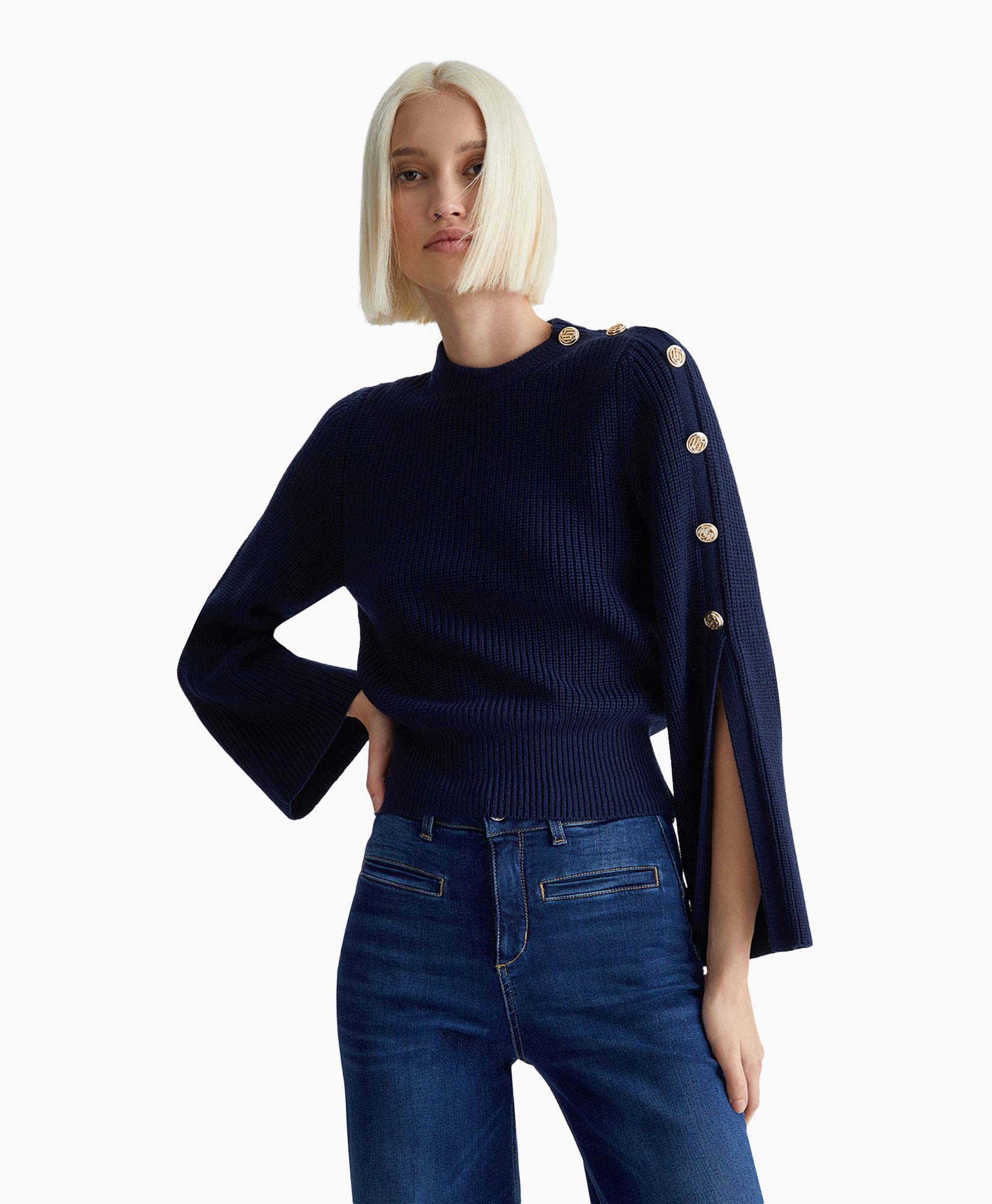 Liu Jo Top Maglia Chiusa M/l Spacchi Blauw