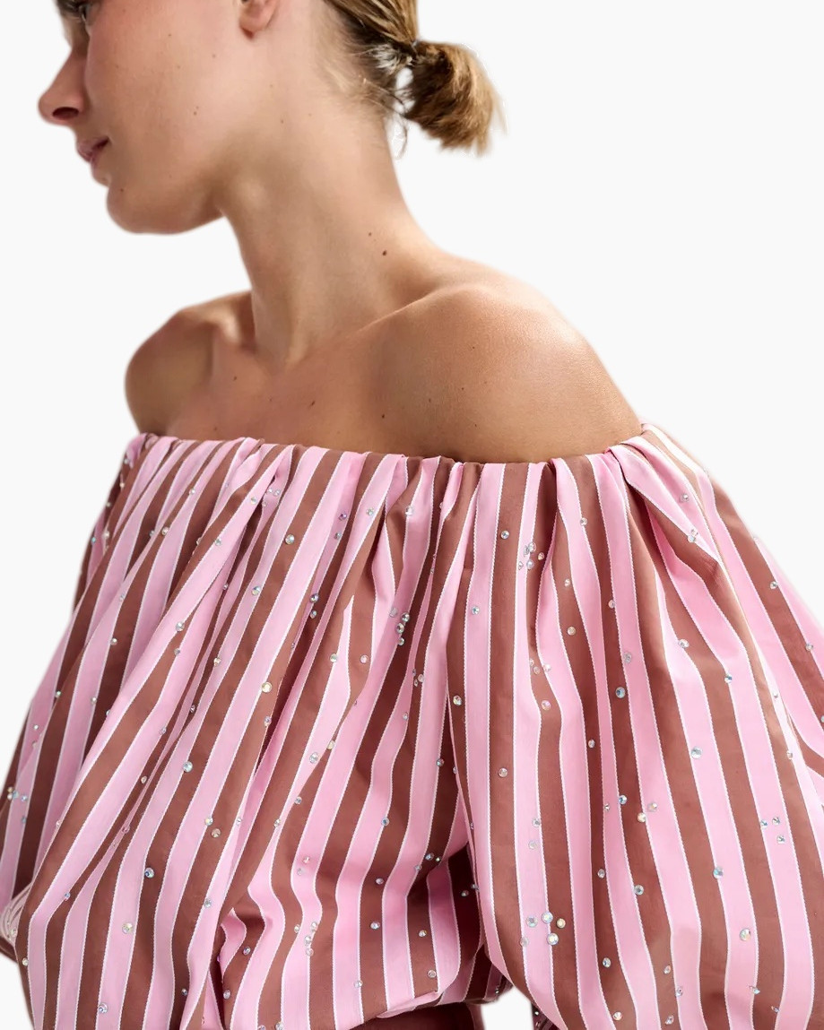boven#!/baar?, roze, gestreept, pailletten, blouse