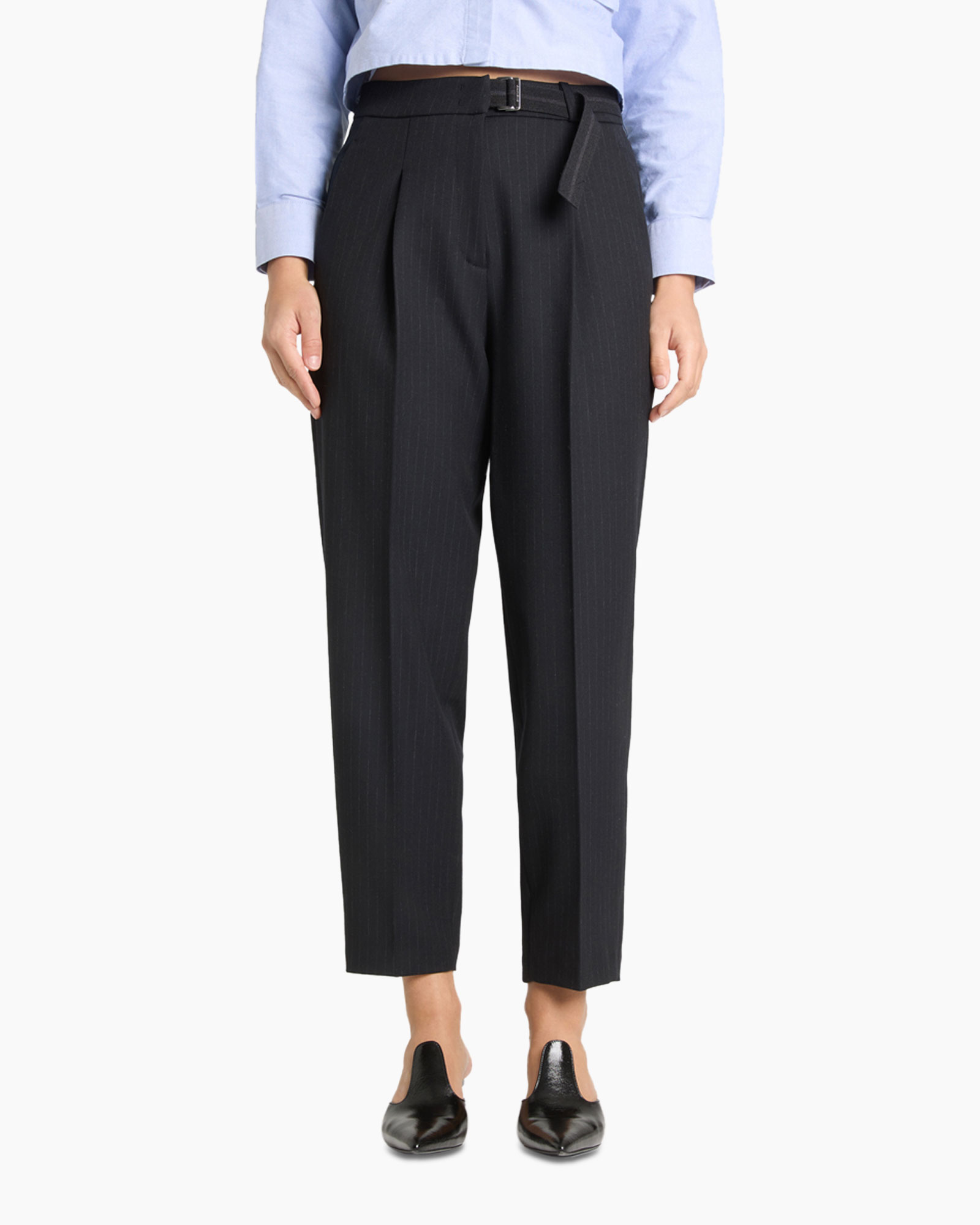 Pantalon Elaine Pleat Gurtelband Donker Blauw