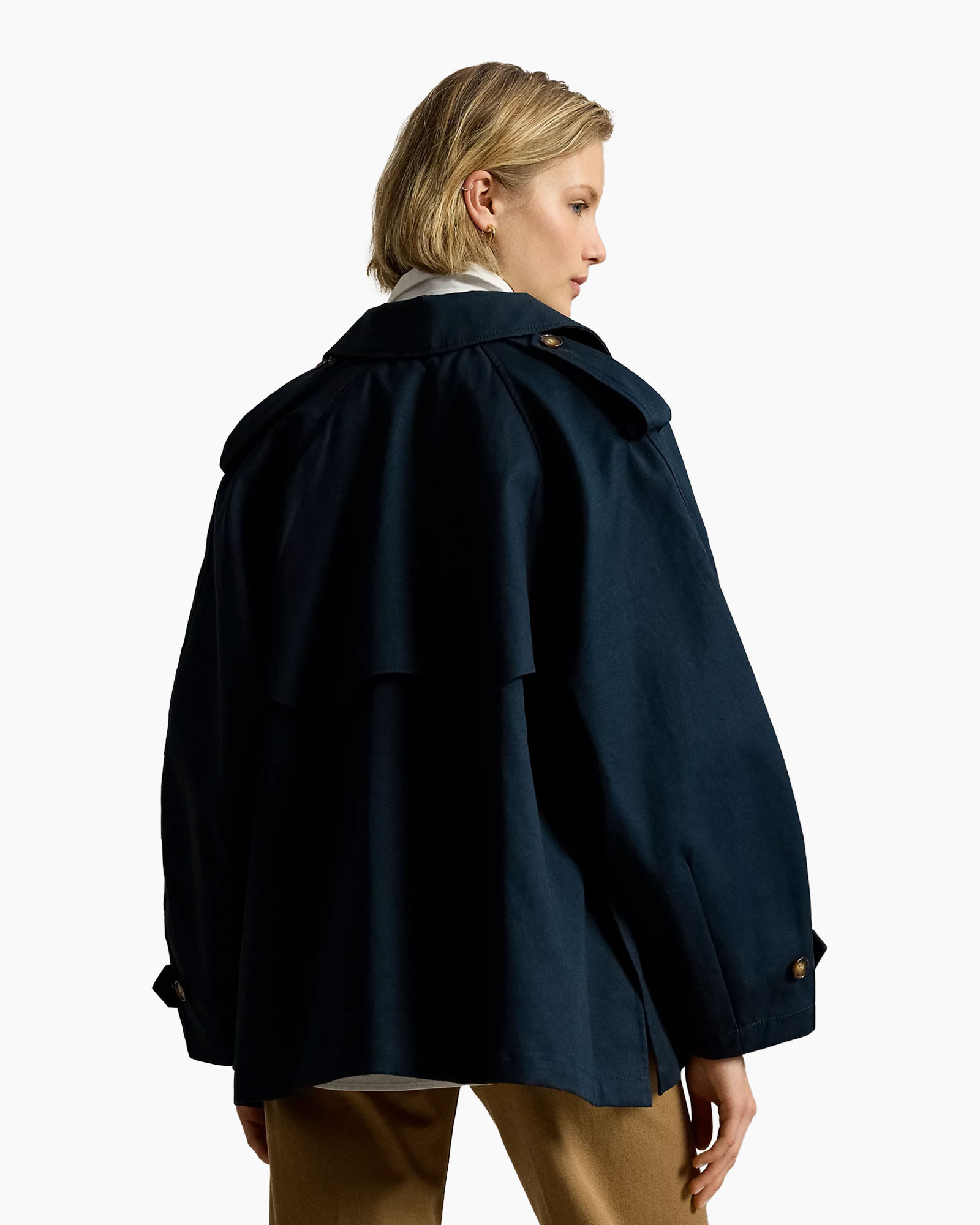 jas, trenchcoat, double-breasted, donkerblauw, lang