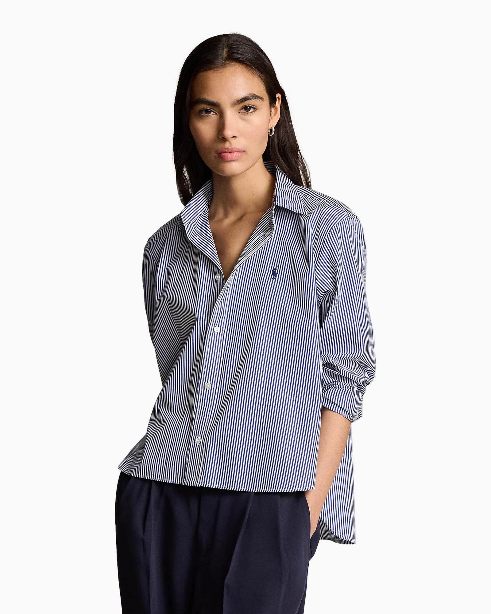 gestreepte blouse, knopenblouse, kraagstuk, lange mouwen, casual top