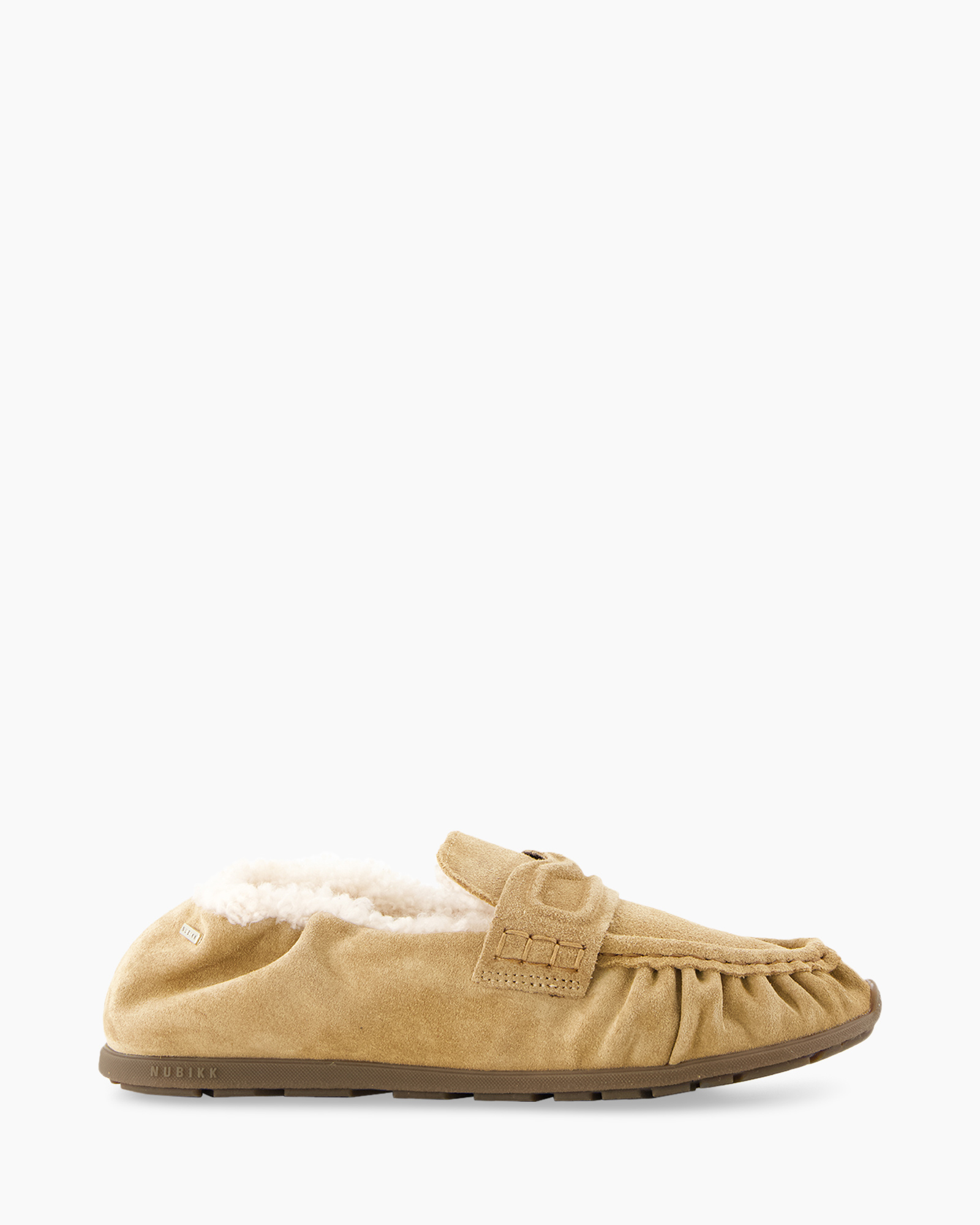 pantoffels, mocassin, tan, schapenwol, instap