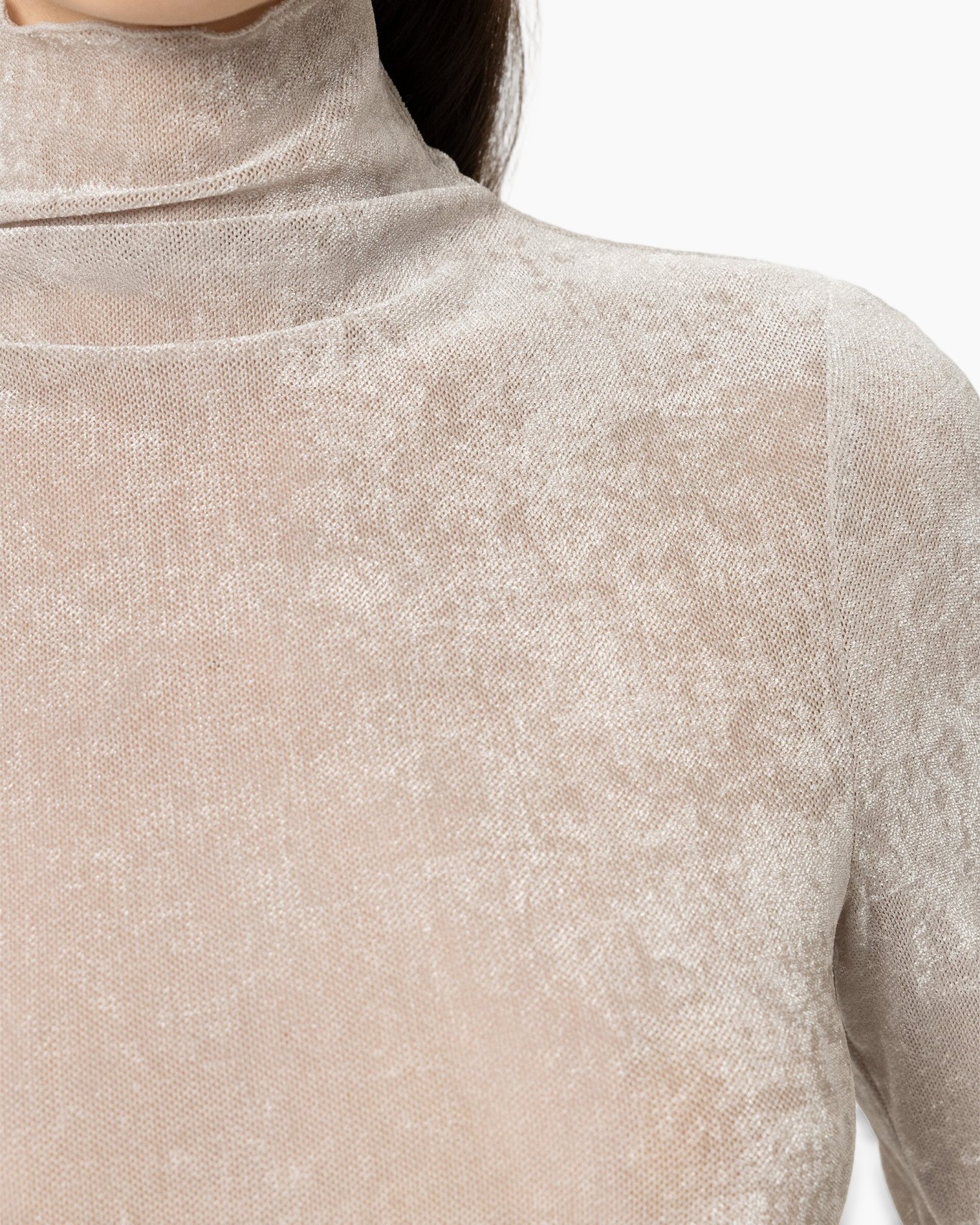 rolkraag, brei, mesh, beige, top