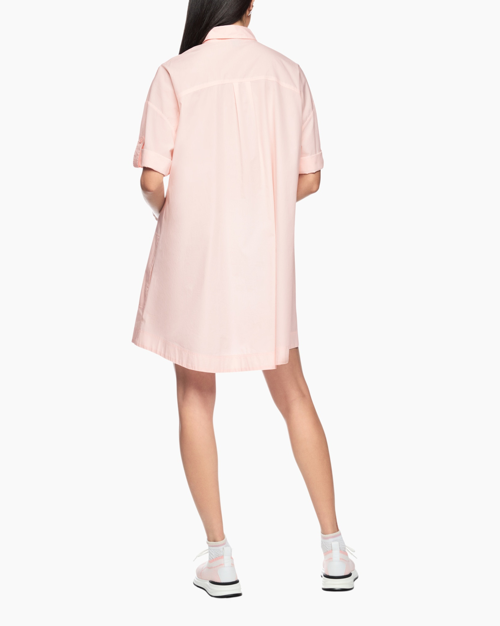 pink, shirt dress, short sleeve, pockets, handbag