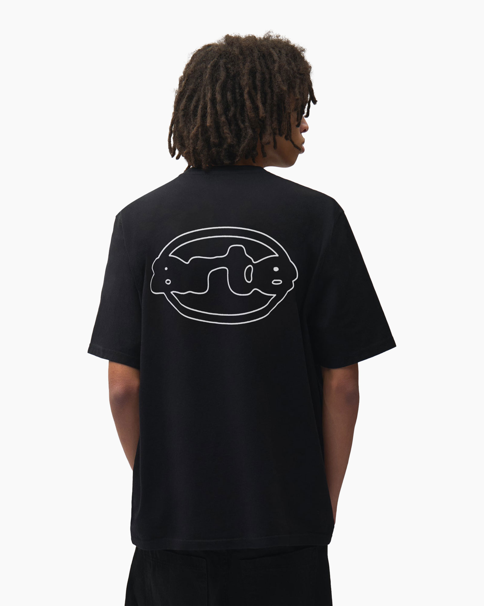 zwart, shirt, korte mouwen, kraagloos, effen