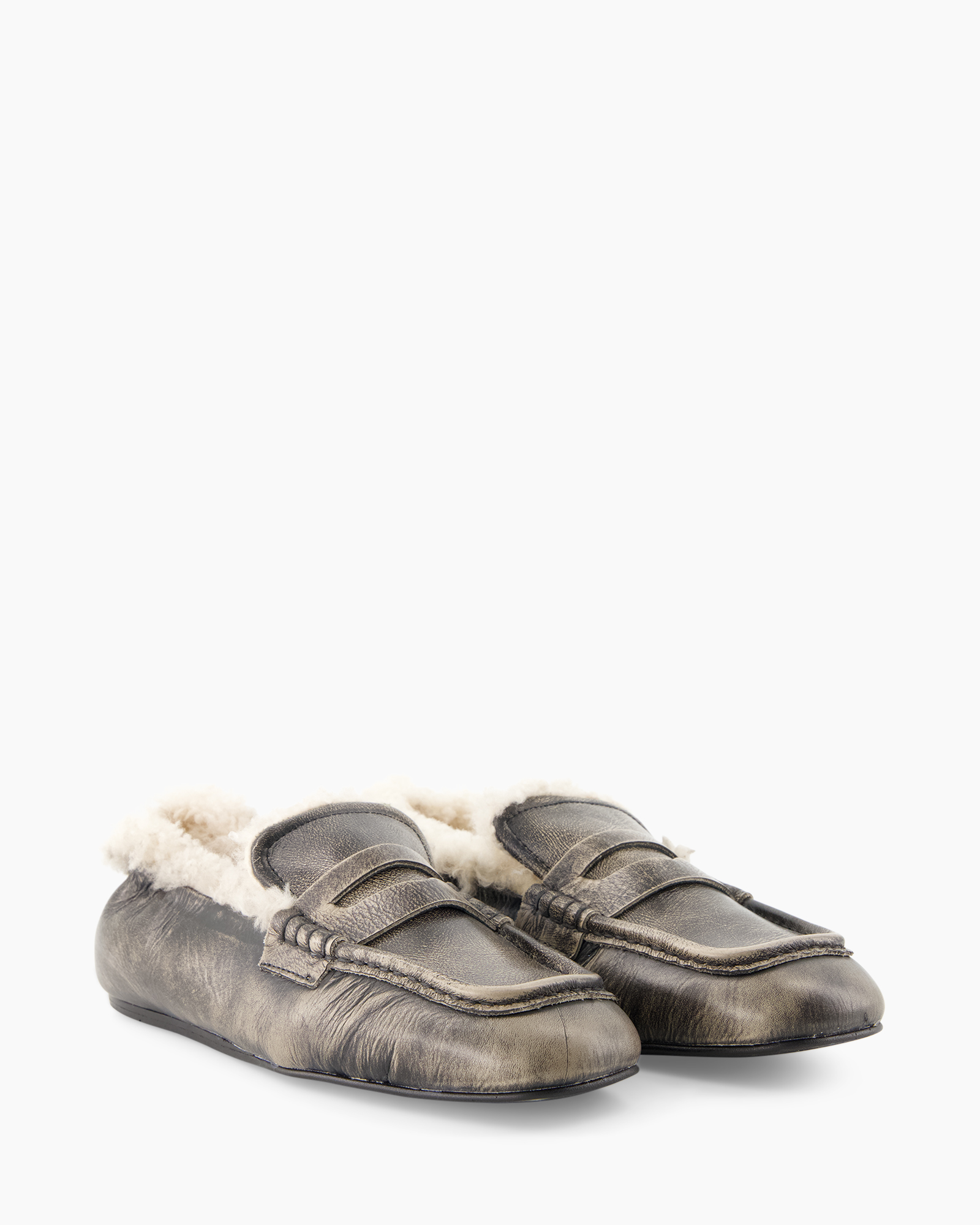 pantoffel, mocassin, fournkleur gevoerd, leer, instap