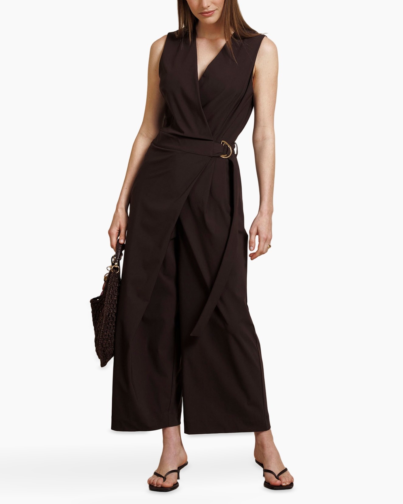 jumpsuit, wrap, wijd, slanke, zwart