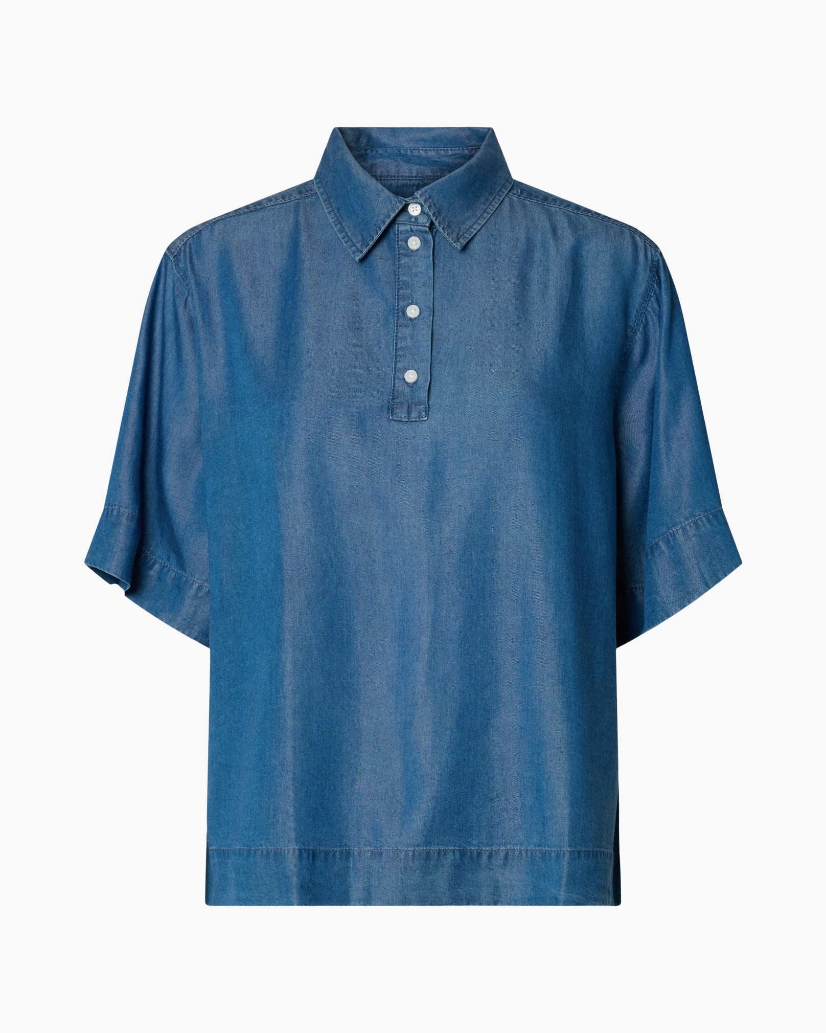 denim, hemd, polo?, knopsluiting, korte mouwen
