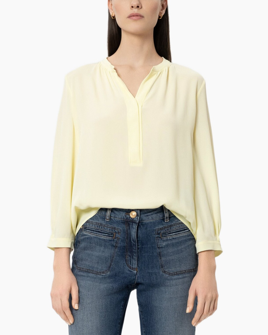 blouse, lange mouwen, lichtgeel, v-hals, casual top