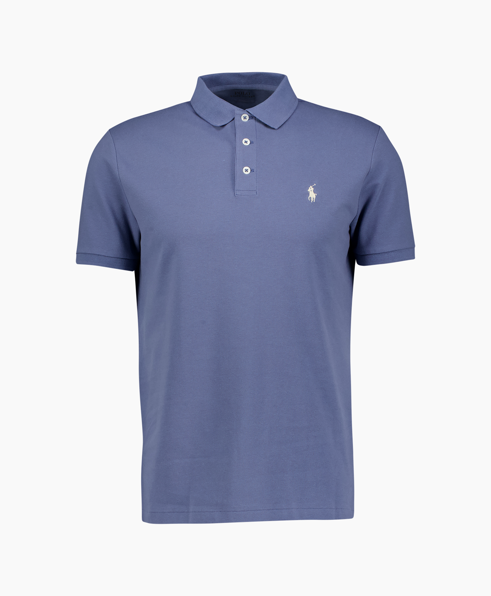 poloshirt, korte mouwen, blauw, kraag, logo geborduurd