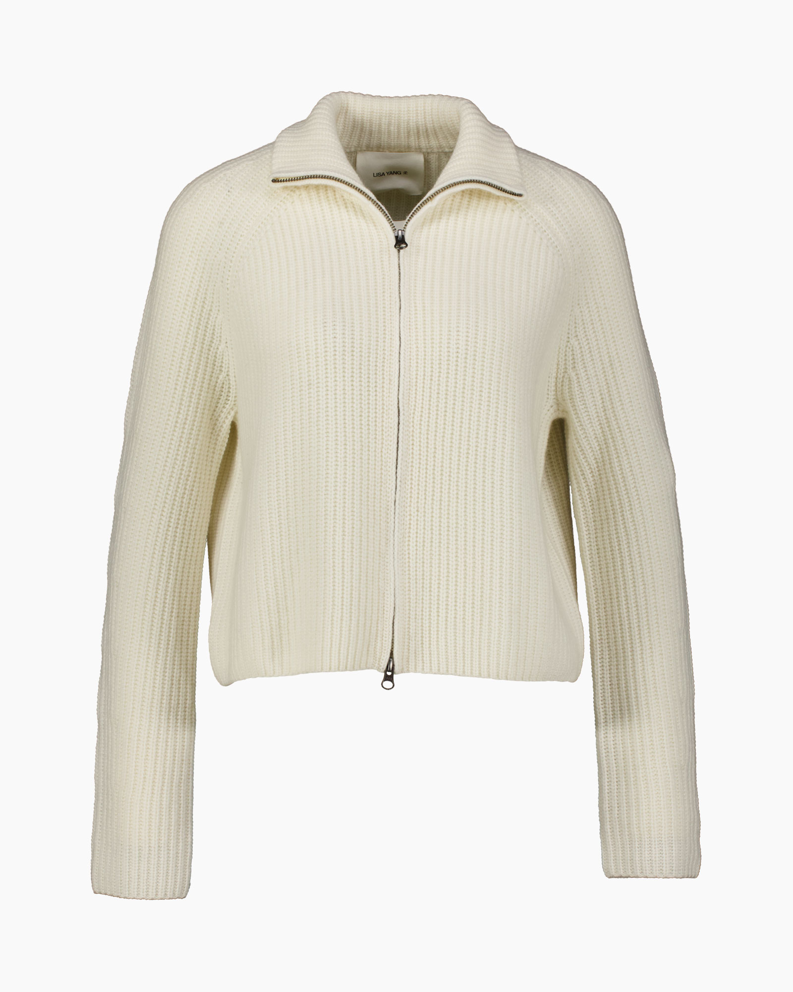 cardigan, rits, gebreide, crème, pullover
