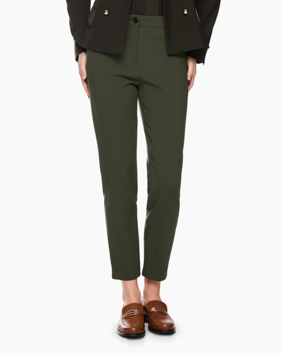 damesbroek, olijfgroen, slim fit, enkellengte, hoge taille