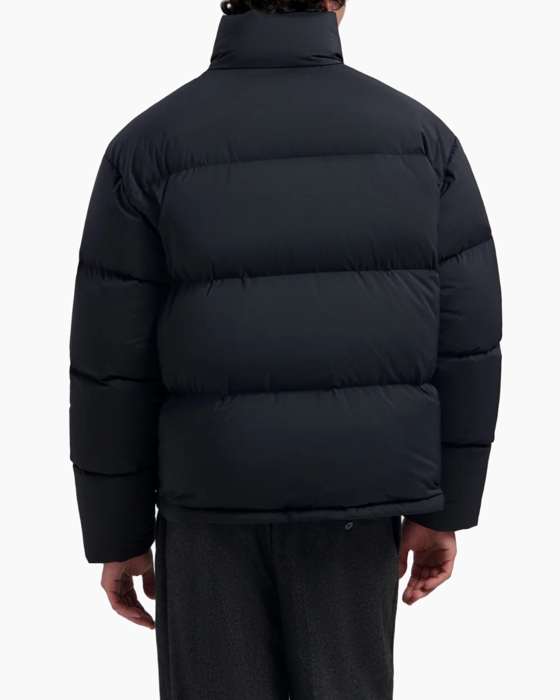 donsjas puffad, donsjacket, rits, kraag, zwart