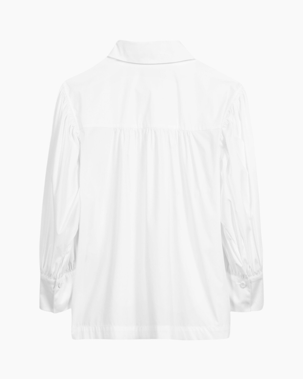 wit, blouse, lange mouwen, kraag, zicht op achterkant