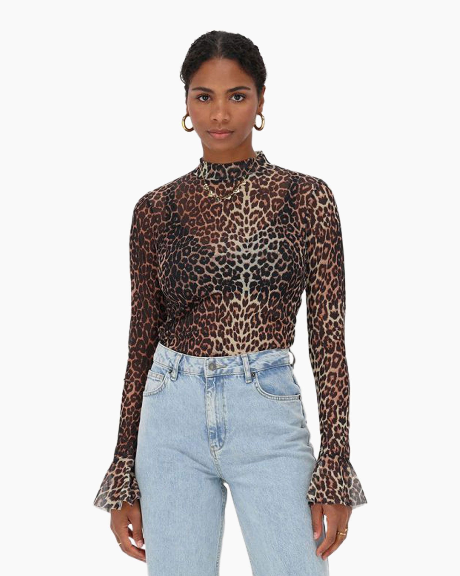 Top Leopard Mesh Top With Cuffs Print + 2 Kleurig