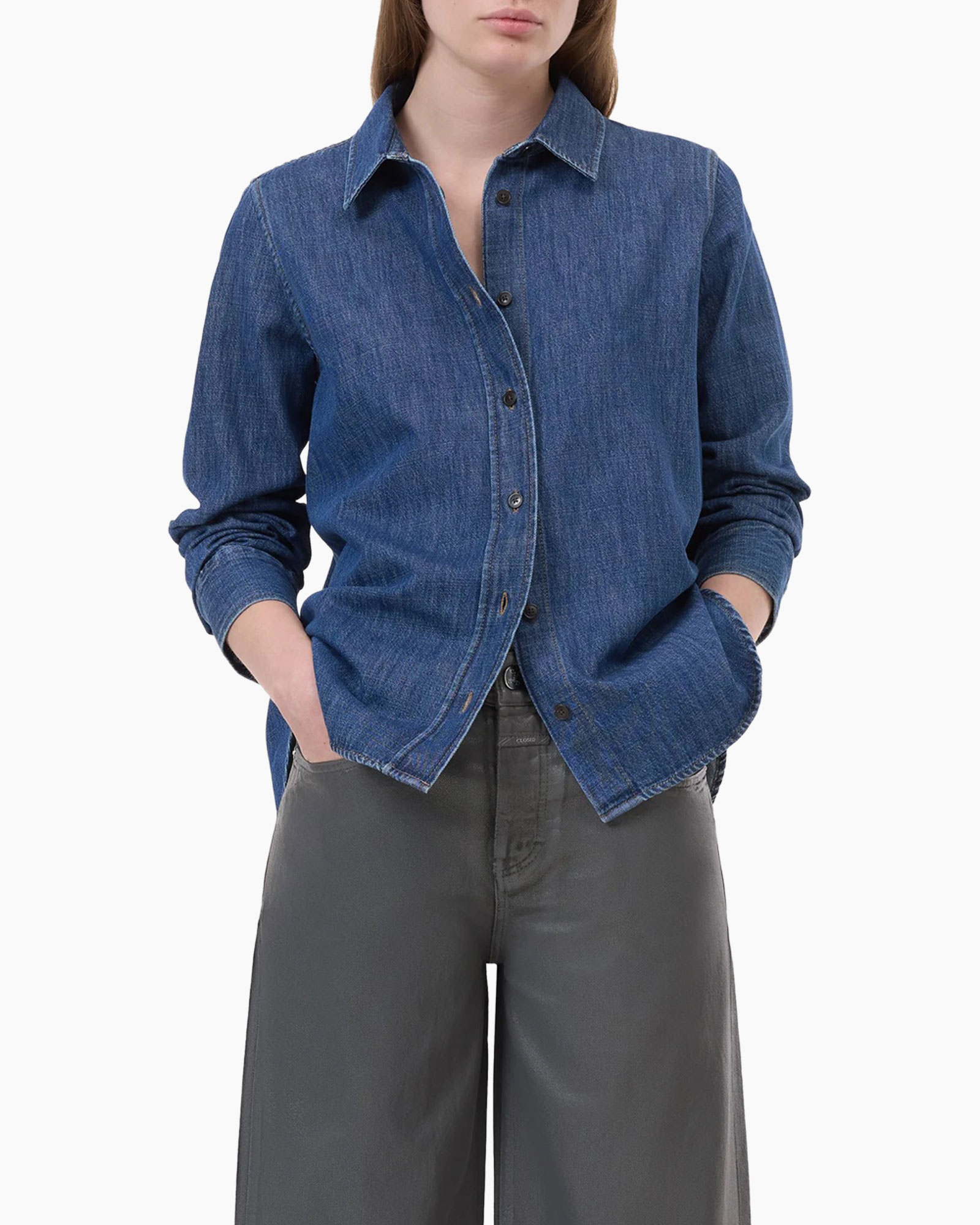Blouse Classic With Strap Detail Donker Blauw