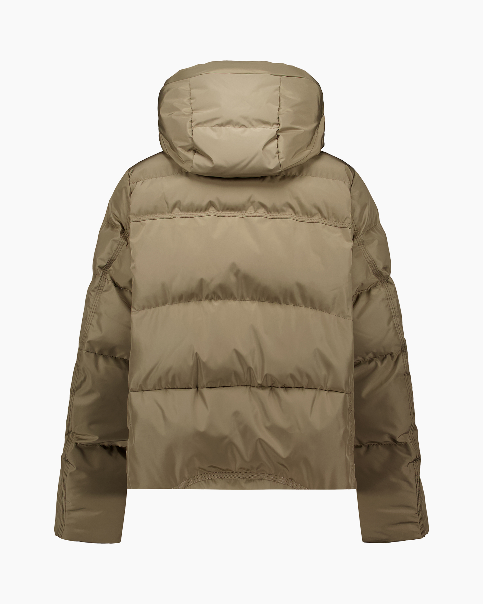 donsjas, kamelkleur, met capuchon, dekenvulling, gilet gestikt