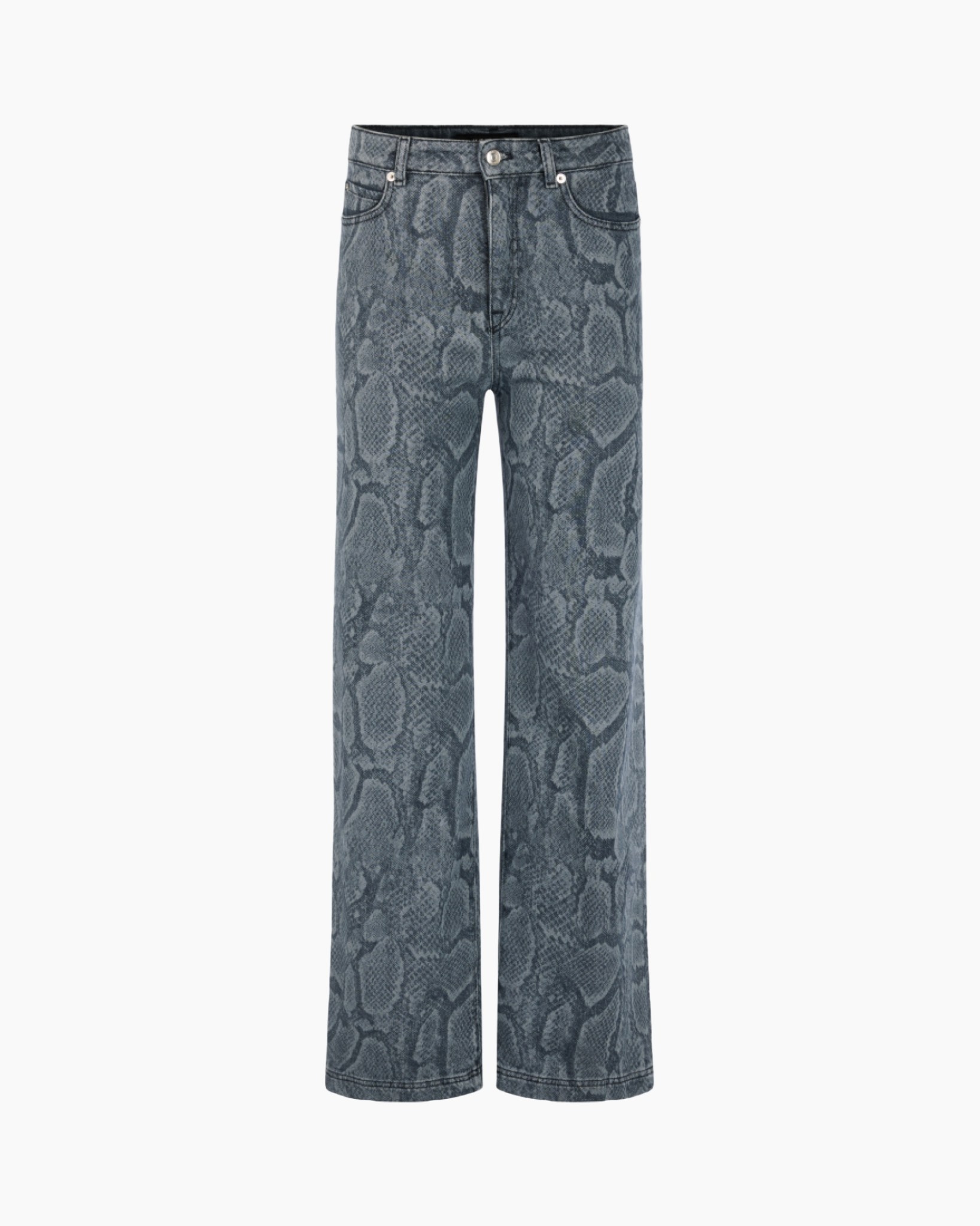 spijkerbroek, slangenhuid patroon, blauwe jeans, wijdlopende pasvorm, denim, denim, slangenhuid print, spijkerbroek, wijd uitlopend, broek