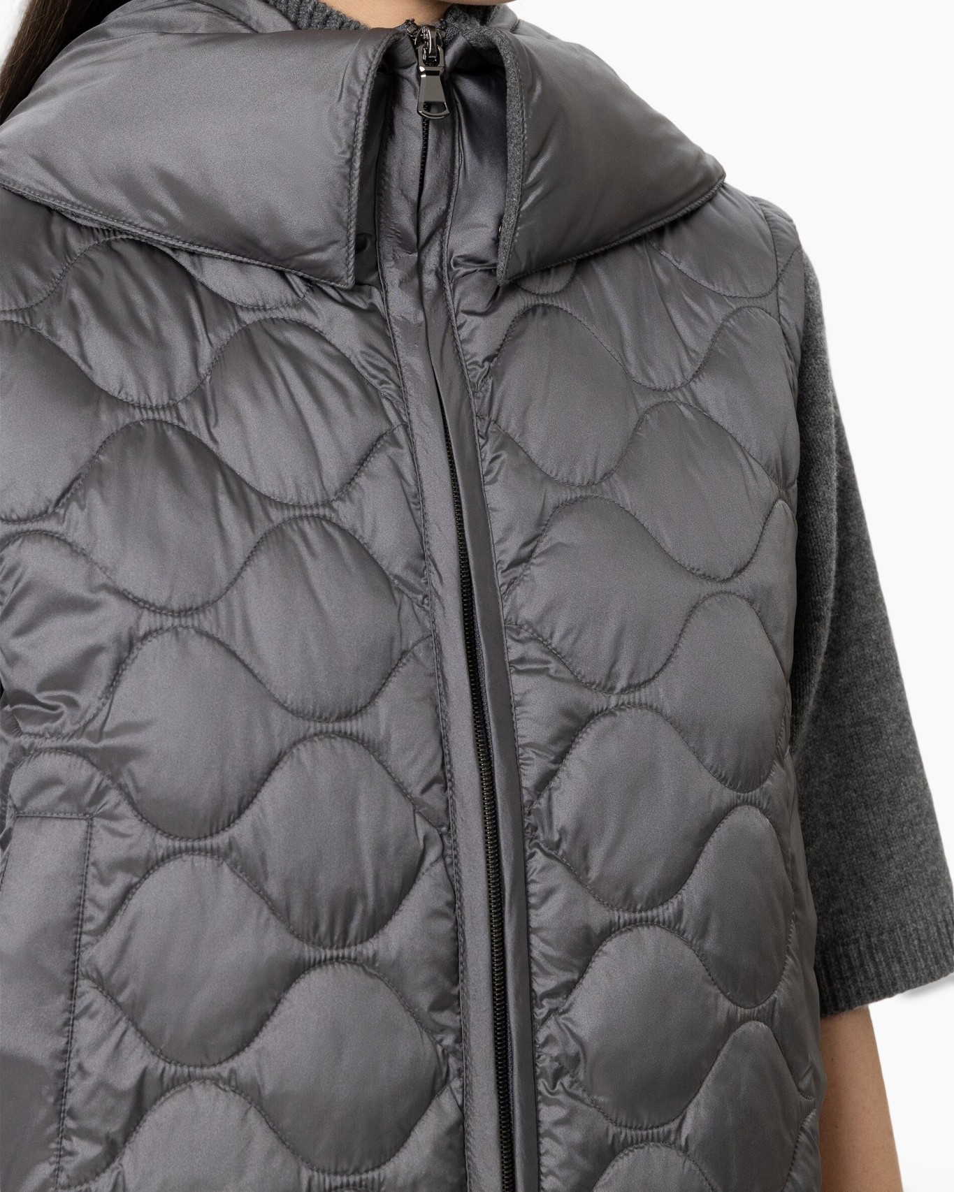 vest padding, gestikte patroon, voorste rits, kraag, zonder mouwen
