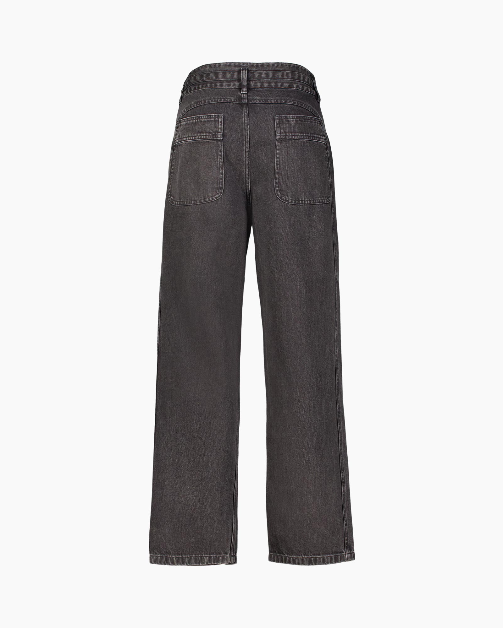 broek, wijdvallend, zwart, denim, trekkoord
