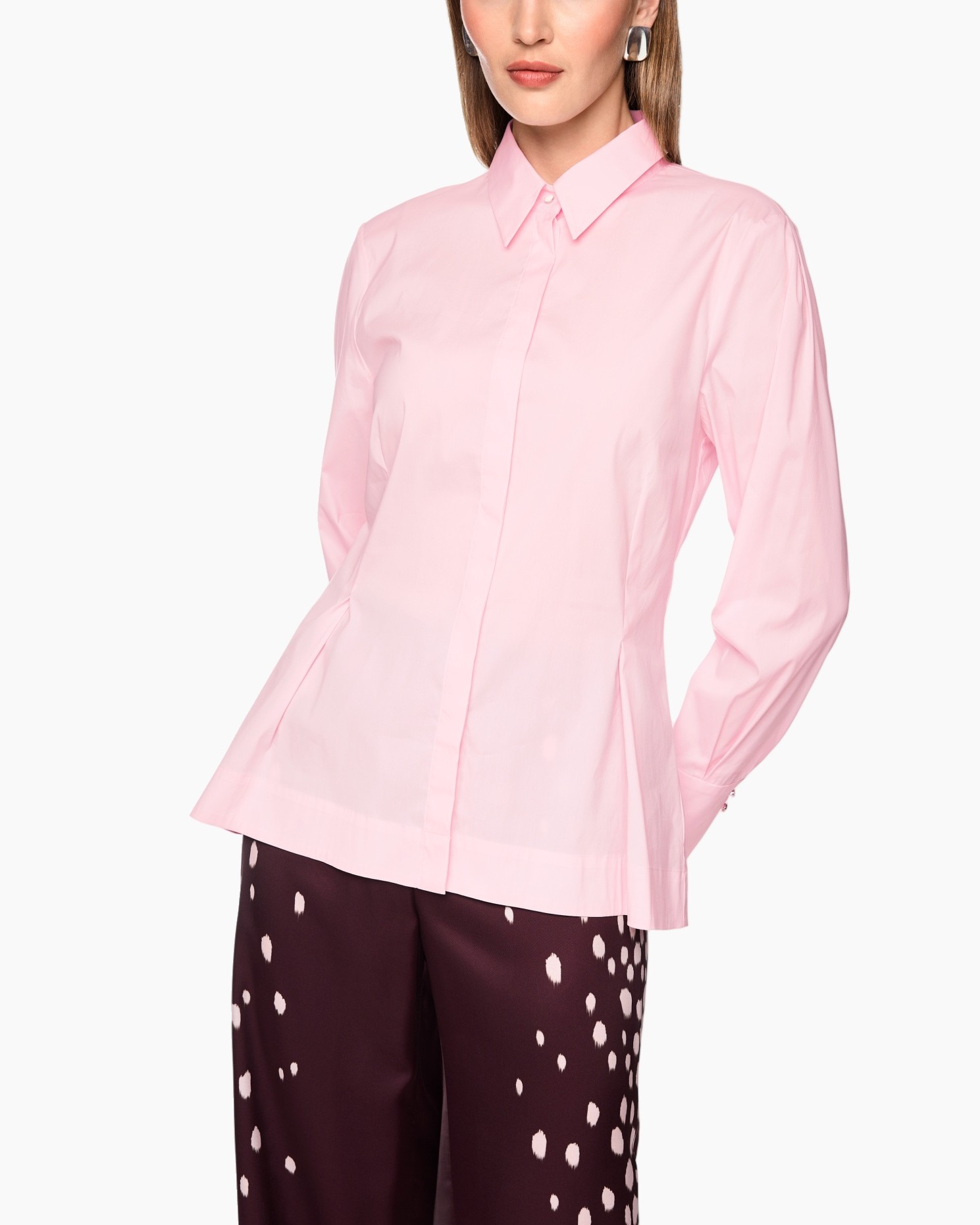 roze overhemd, gekraagd overhemd, lange mouwen, knopen shirt, roze top
