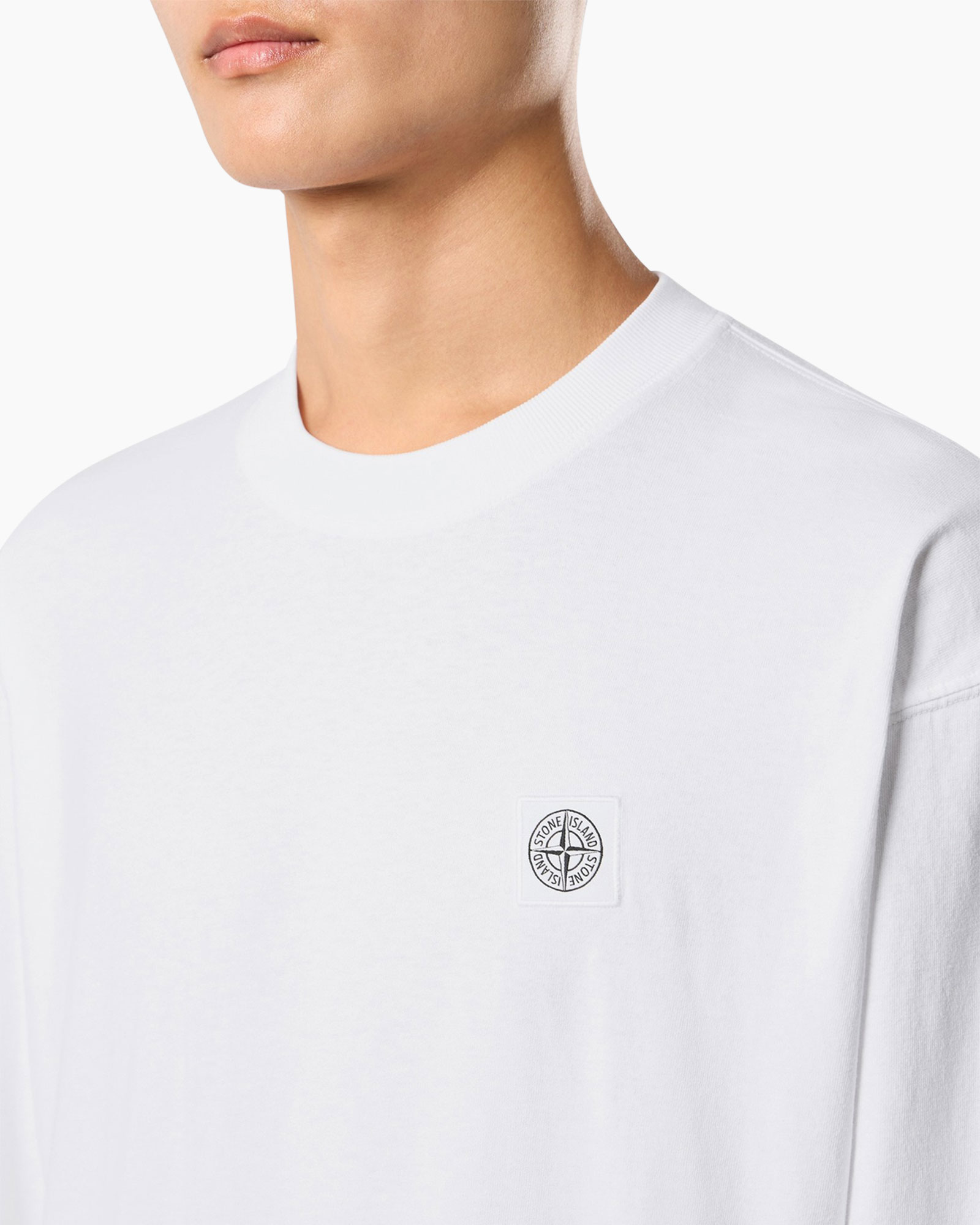 t-shirt, wit, rond hals, logo patch, lang(resp) mouwen