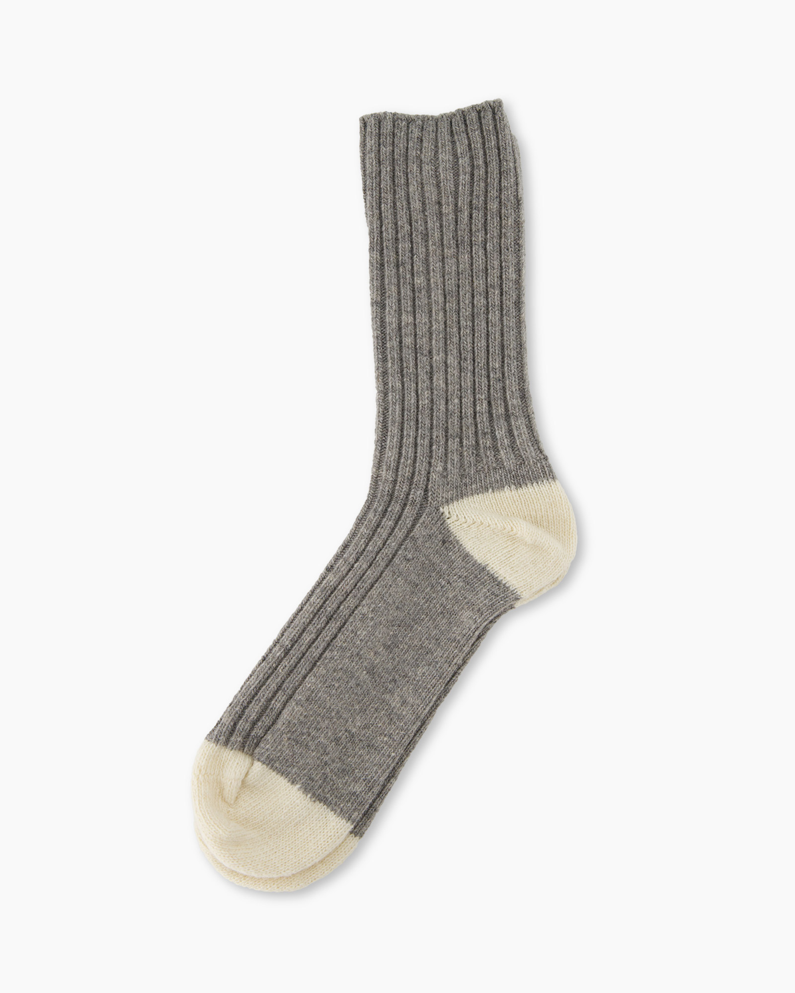 sokken, ribbel, grijs, kruis, tweekleurige beige hiel