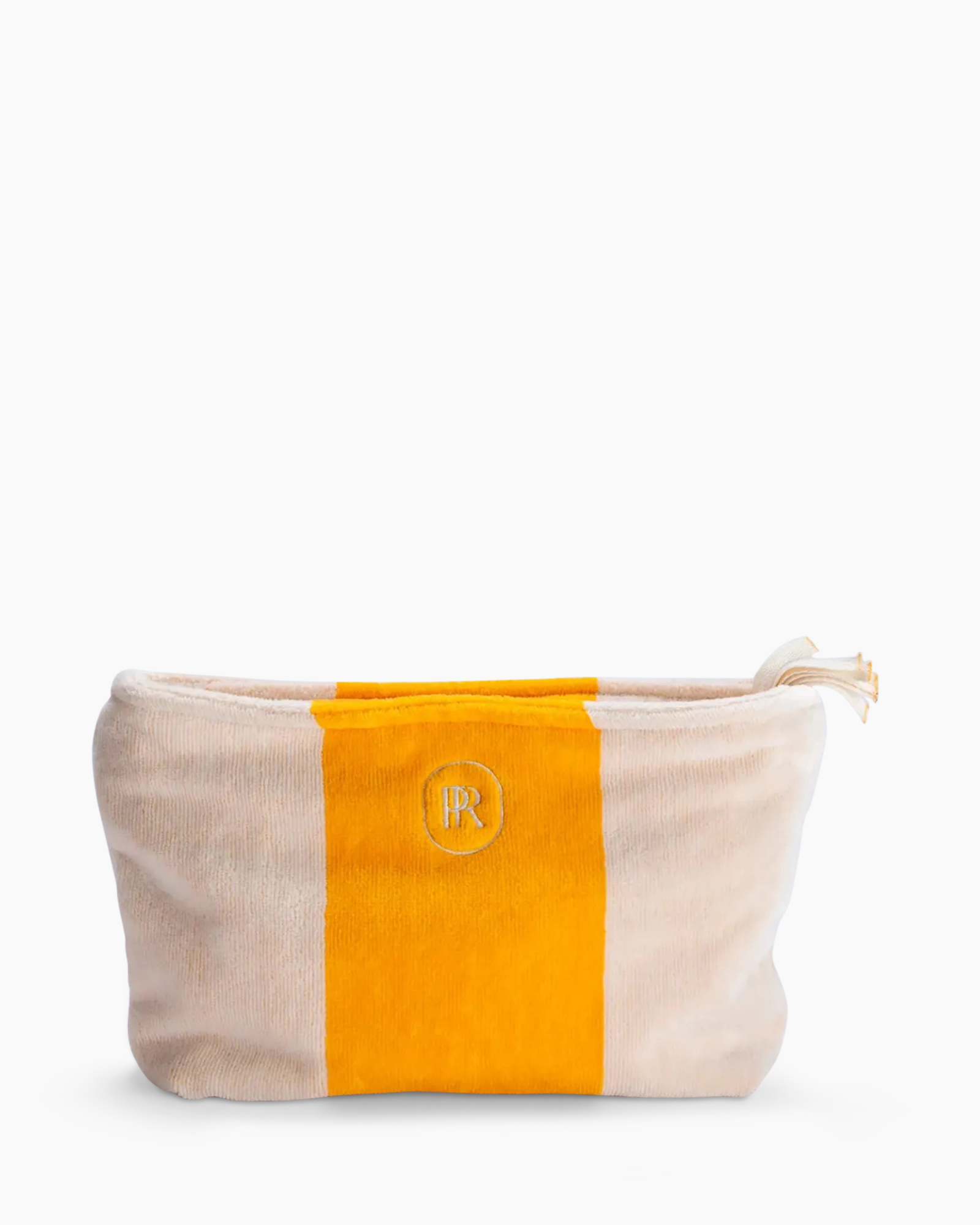 cosmetic bag, zip pouch, striped fabric, orange stripe, handbag pouch