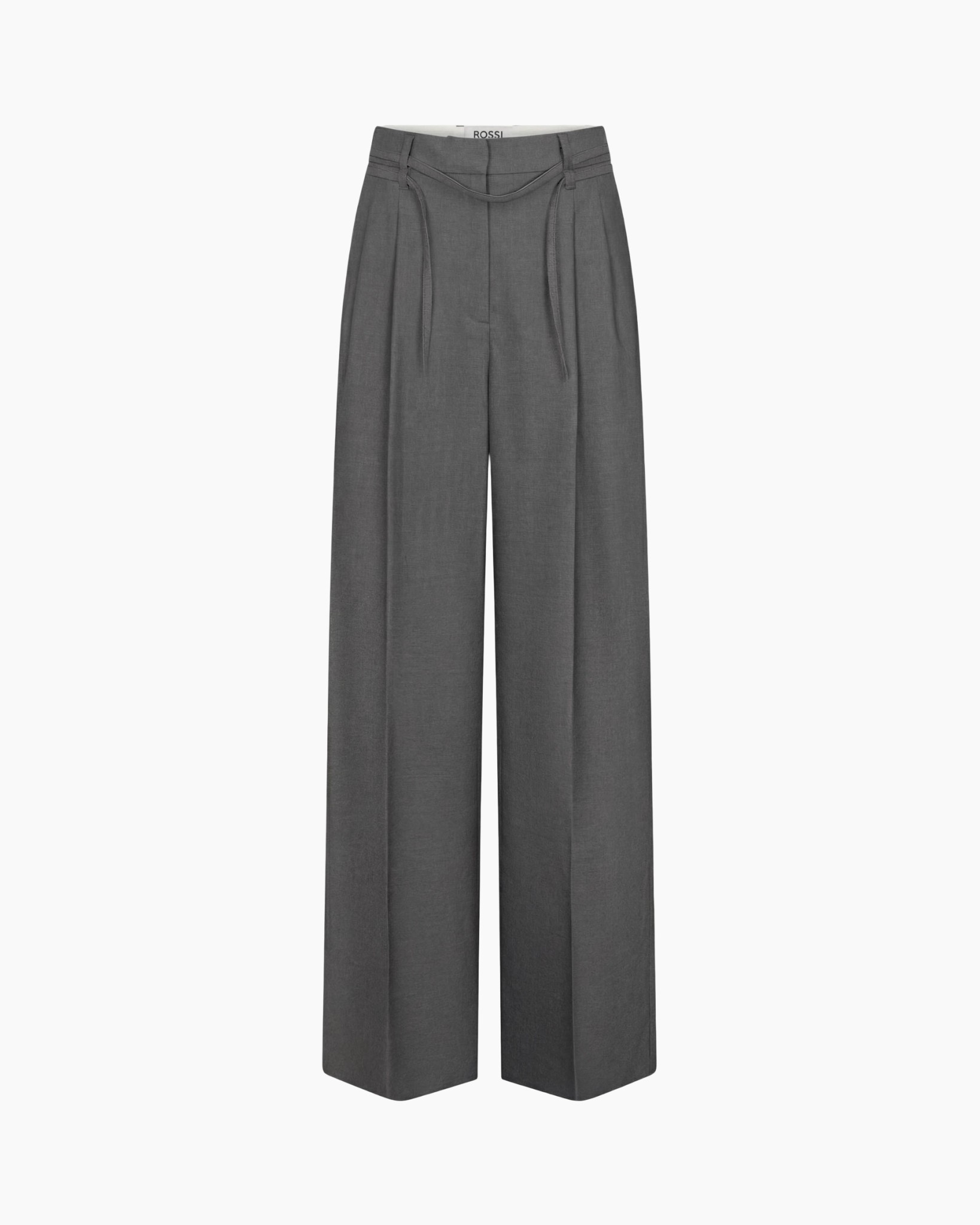 broek, wijd uitlopend, grijs, touwveters, ties gesp