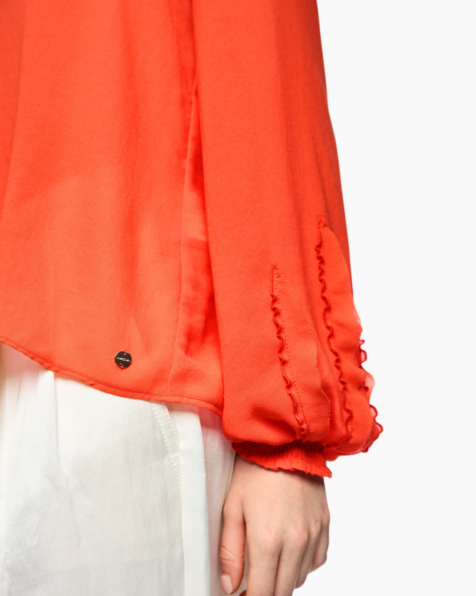 blouse, oranje, lange_mouw, elastische_zoom, zoom_borst