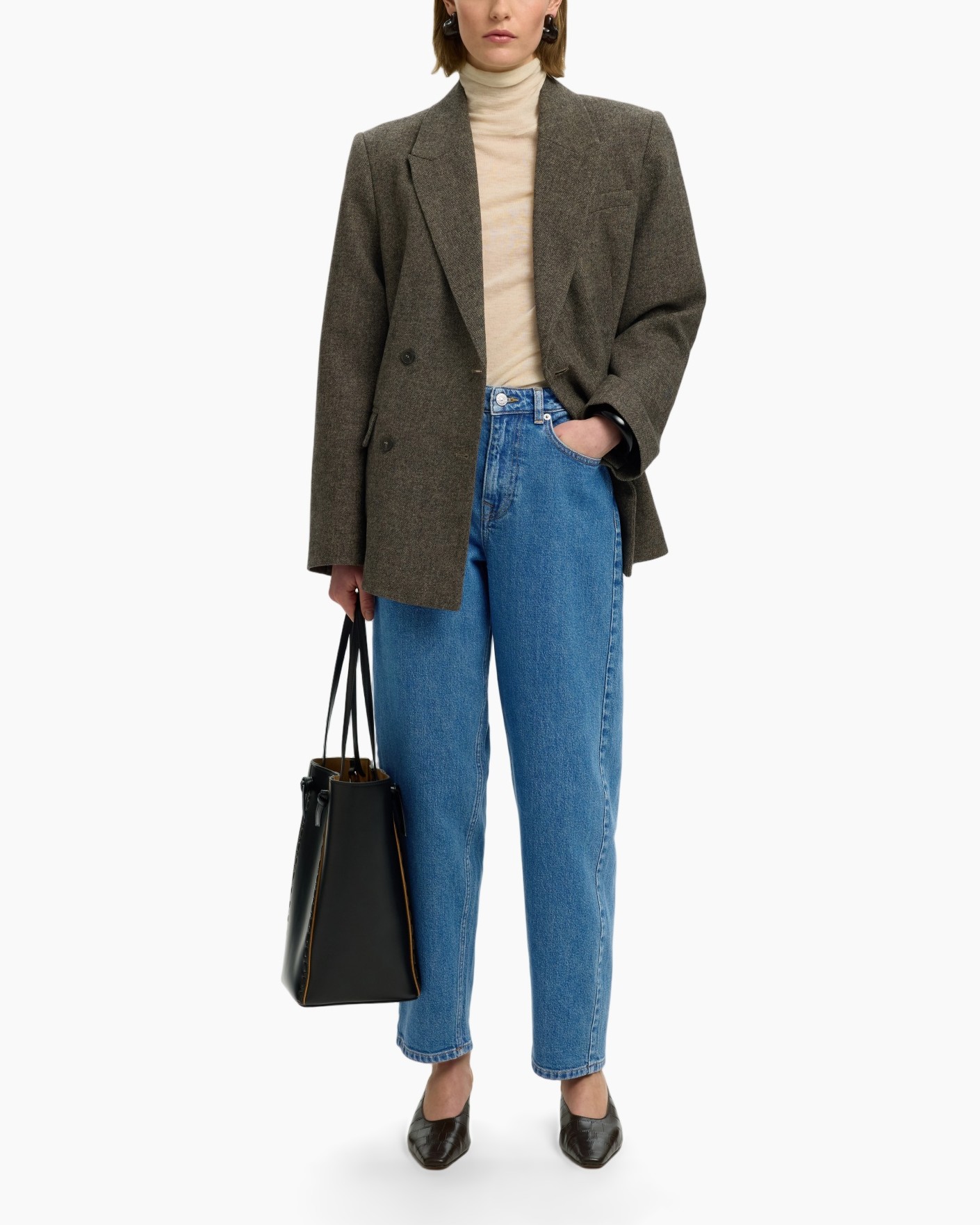 blazer, blazer oversized, blazer tweed, bruin/grijs-wol, dubbel-breasted