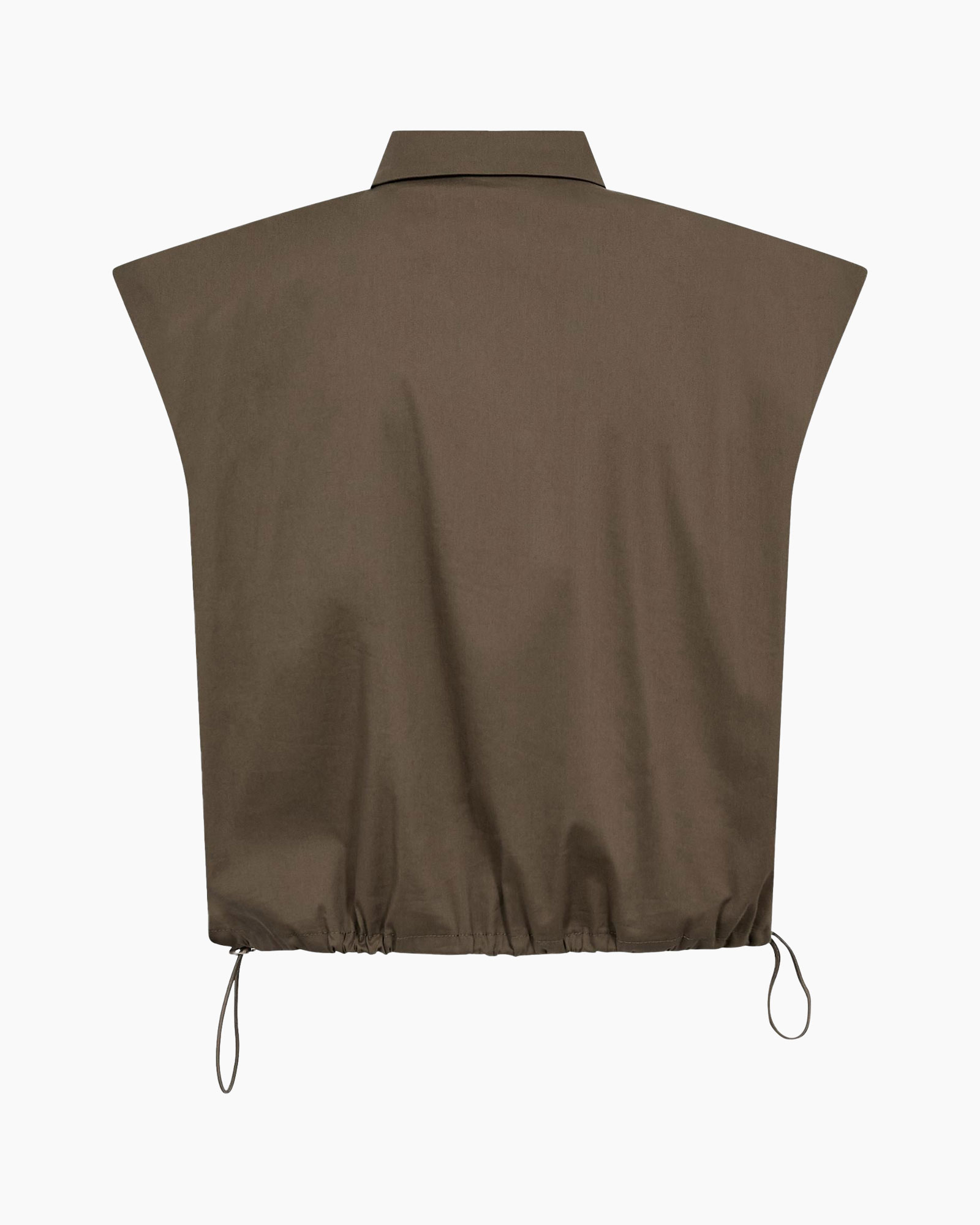 knopsluiting, top, mouwloos, trekkoord, khaki