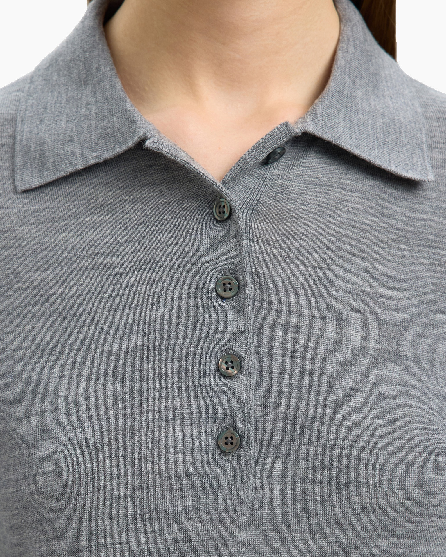 Polo Thea Ls Knit Merino Collar Neck Grijs